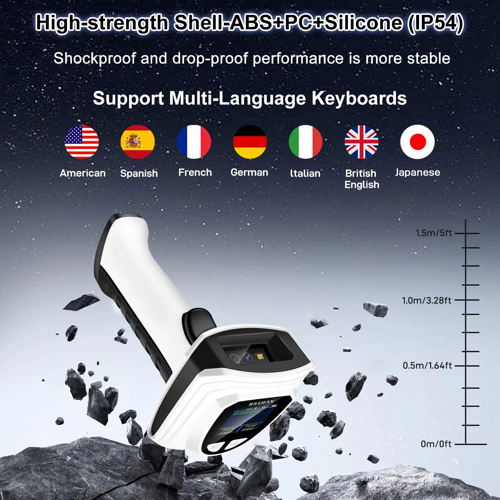 KUIIYER 1D QR 2D Barcode Scanner, Bluetooth Wireless Bar Code Scanners with Setting Keypad & LCD Screen Display & AI Voice, Handheld Barcode Reader for iPhone, Android, iPad, Tablet, Computers & POS Bluetooth Barcode Scanner - Image 9