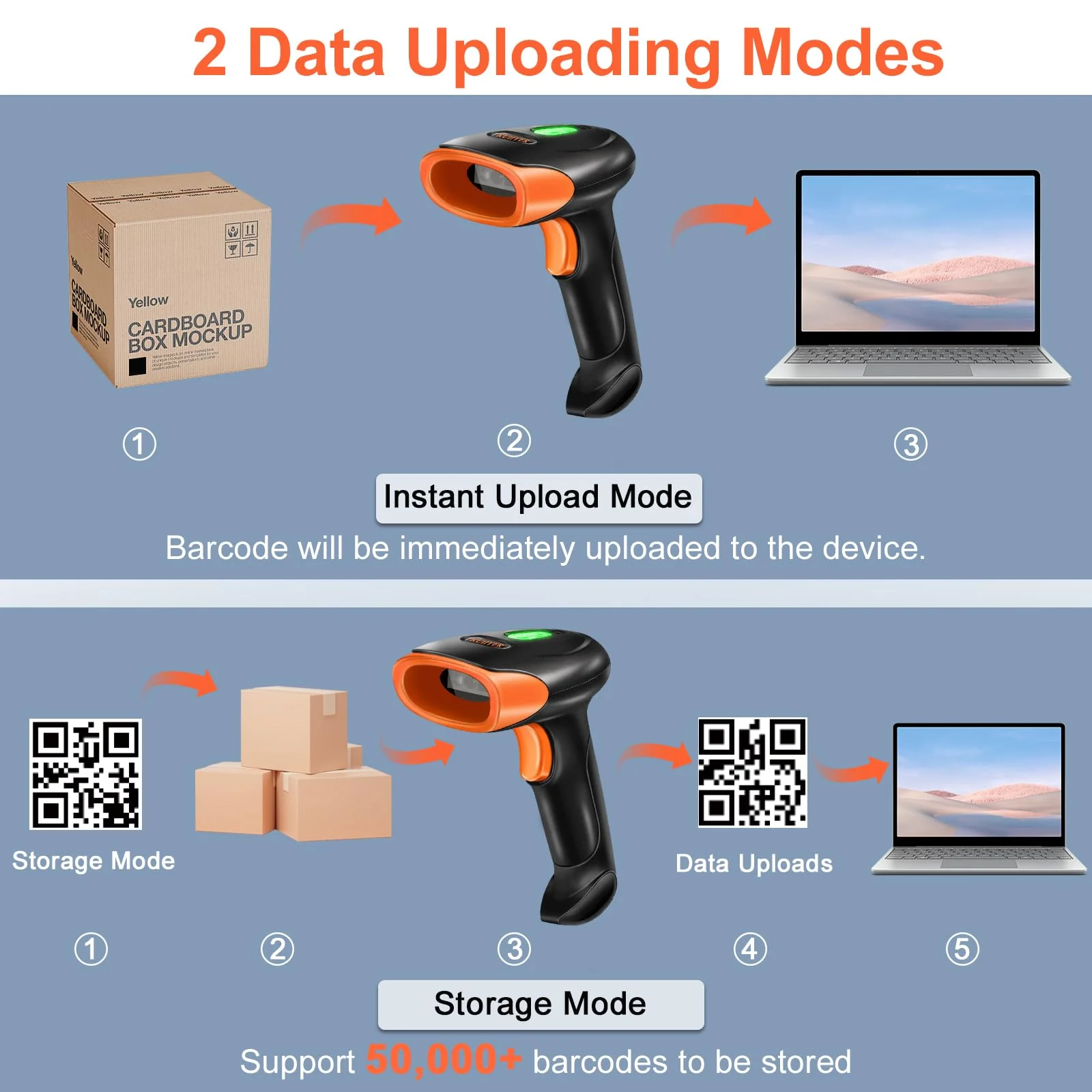 KUIIYER Bluetooth Barcode Scanner, Wireless 2D QR 1D Bar Code Scanners Handheld Barcode Reader with Updated 800 X 600 Pixel CMOS, Plug & Play for iPhone, Android, iPad, Tablet, PC Computers & POS - Image 6