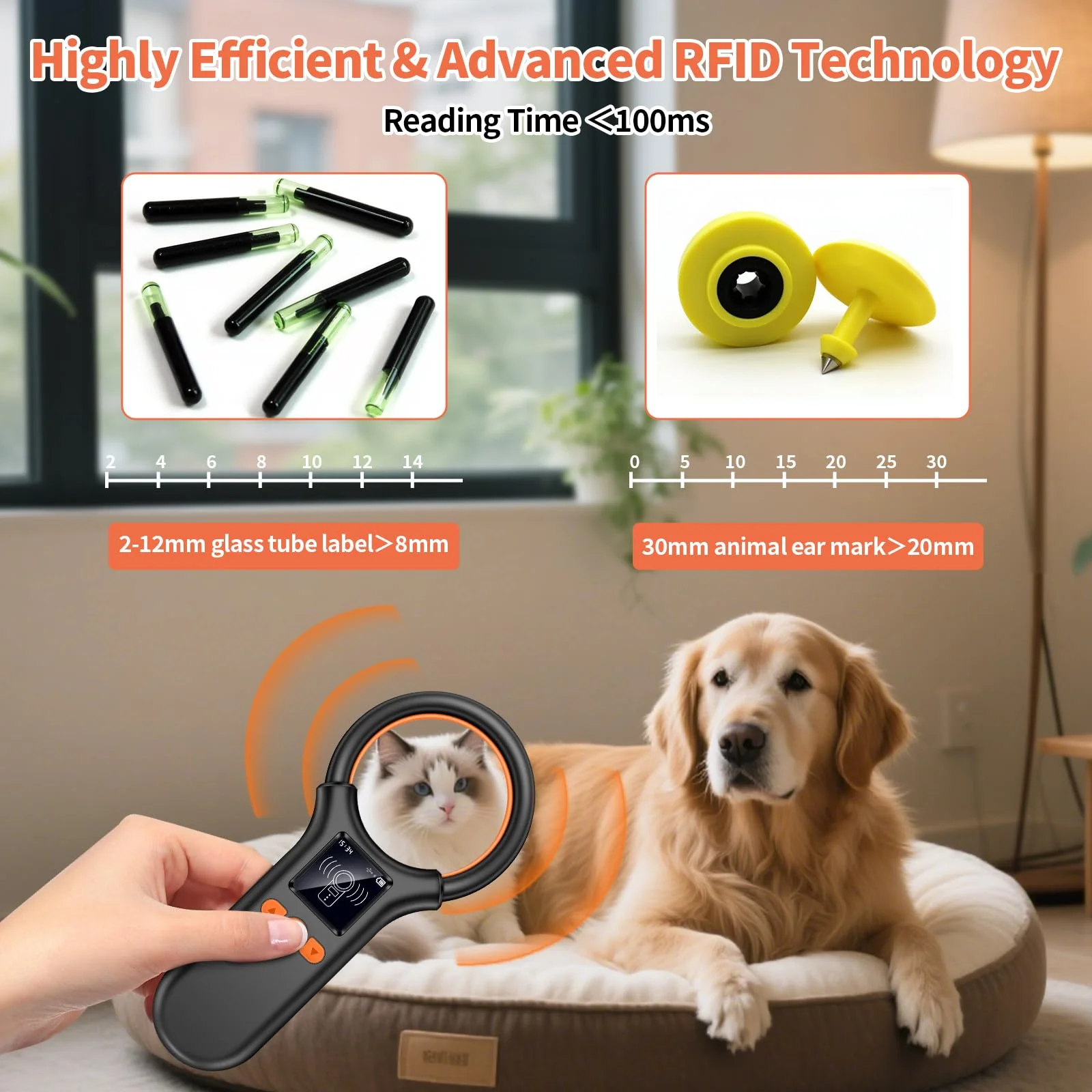 KUIIYER Pet Microchip Scanner, Rechargeable RFID EMID FDX-B (ISO 11784/11785) Micro Chip Reader with LCD Screen Display & 500 Storage Records, 15 Digit Pet Chip Scanner for Dog/Cat/Pig/Animal - Image 4