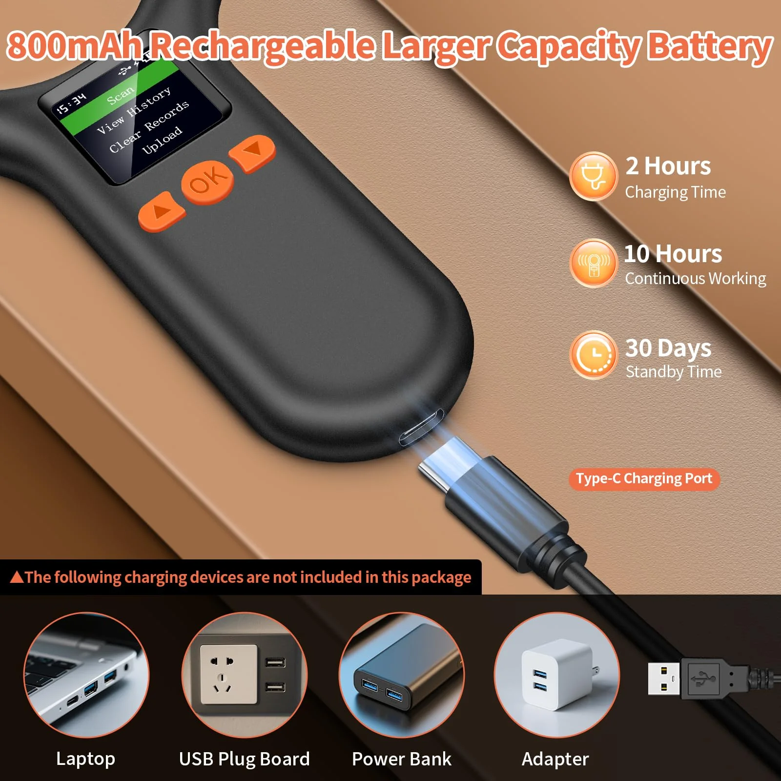 KUIIYER Pet Microchip Scanner, Rechargeable RFID EMID FDX-B (ISO 11784/11785) Micro Chip Reader with LCD Screen Display & 500 Storage Records, 15 Digit Pet Chip Scanner for Dog/Cat/Pig/Animal - Image 6