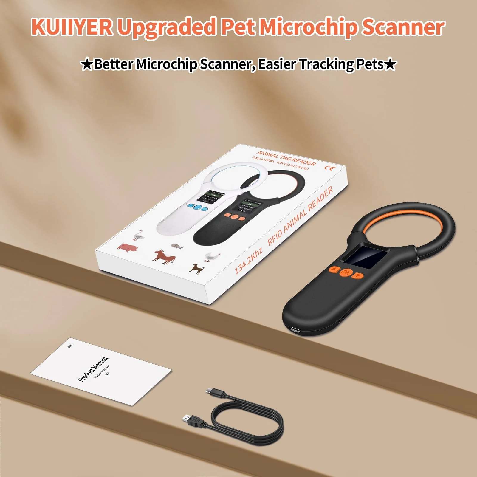 KUIIYER Pet Microchip Scanner, Rechargeable RFID EMID FDX-B (ISO 11784/11785) Micro Chip Reader with LCD Screen Display & 500 Storage Records, 15 Digit Pet Chip Scanner for Dog/Cat/Pig/Animal - Image 8