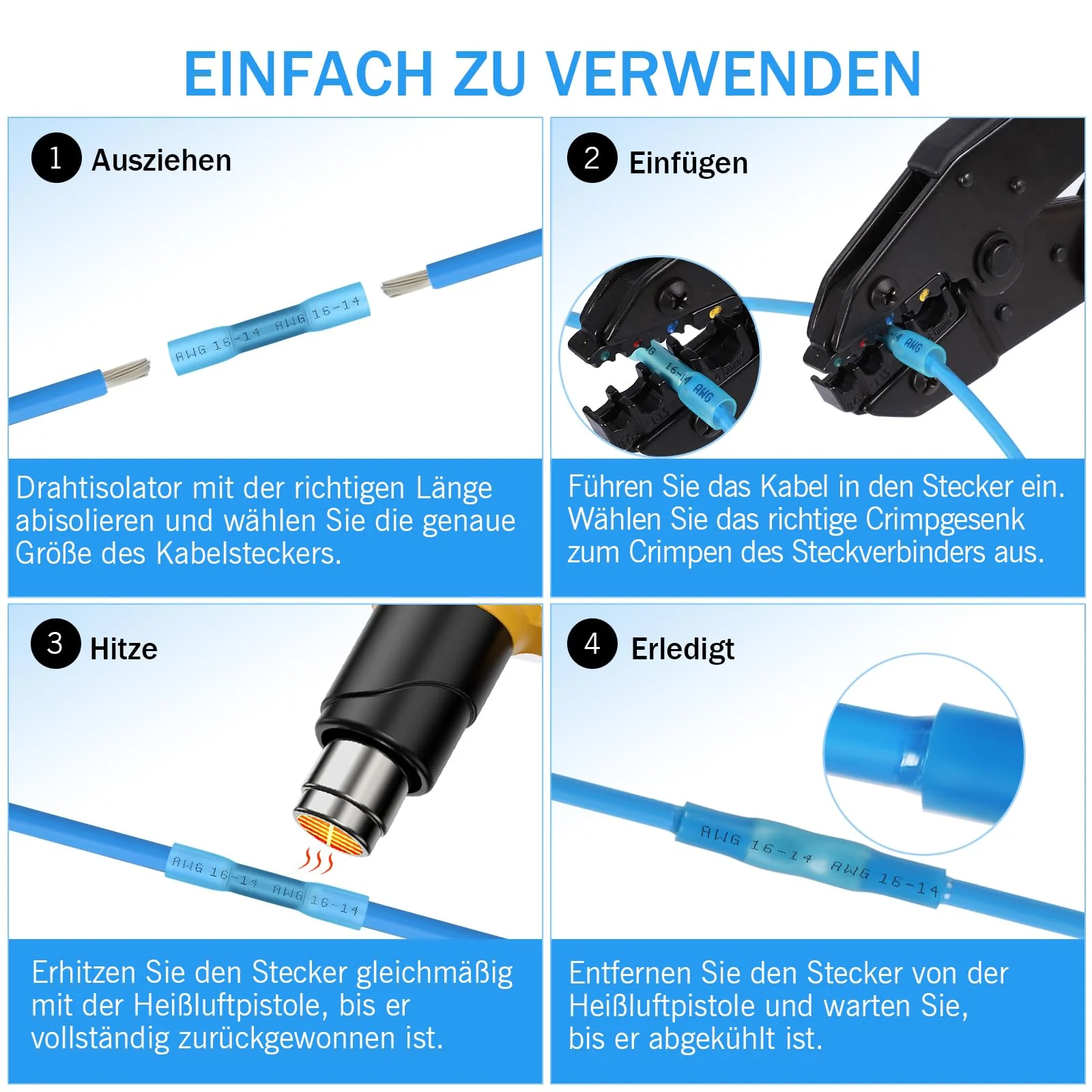 Kuject Crimp Connector Set of 100 Cable Connectors Butt Connector Waterproof Shrink Connector 10-26 AWG Butt Connector 100 Stück 26-10 AWG - Image 7