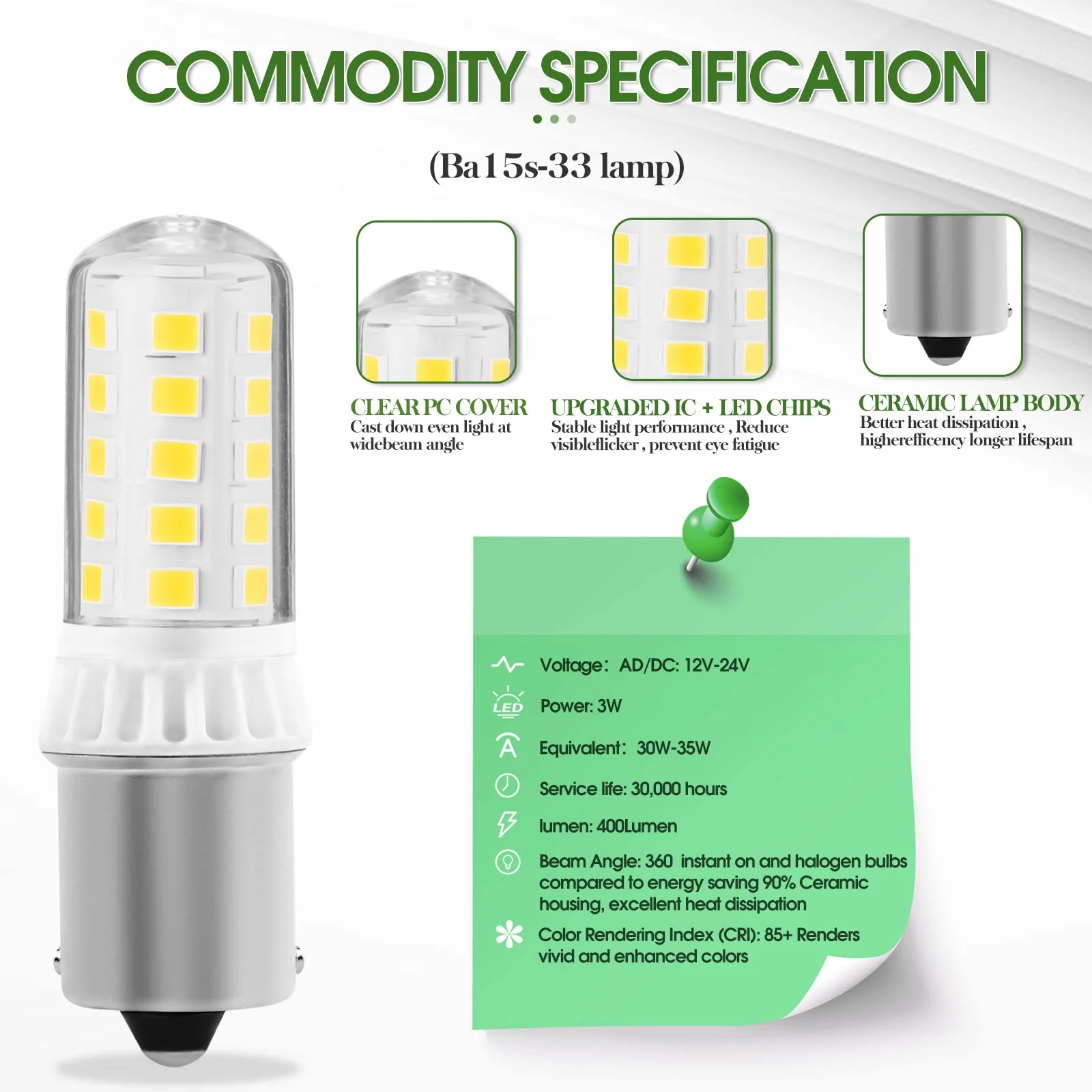KUNKA B15S 12V LED Lamp 3W 400 Lumens, CRI85, 1156 Socket AC12V-24V for Landscape Patio Light Deck Light Lawn Mower, Snow Blower Replacement, 1103/1141 Single Contact Base (Cool White 6000K, Set of 4) Cool White 6000k 4er-Set - Image 2