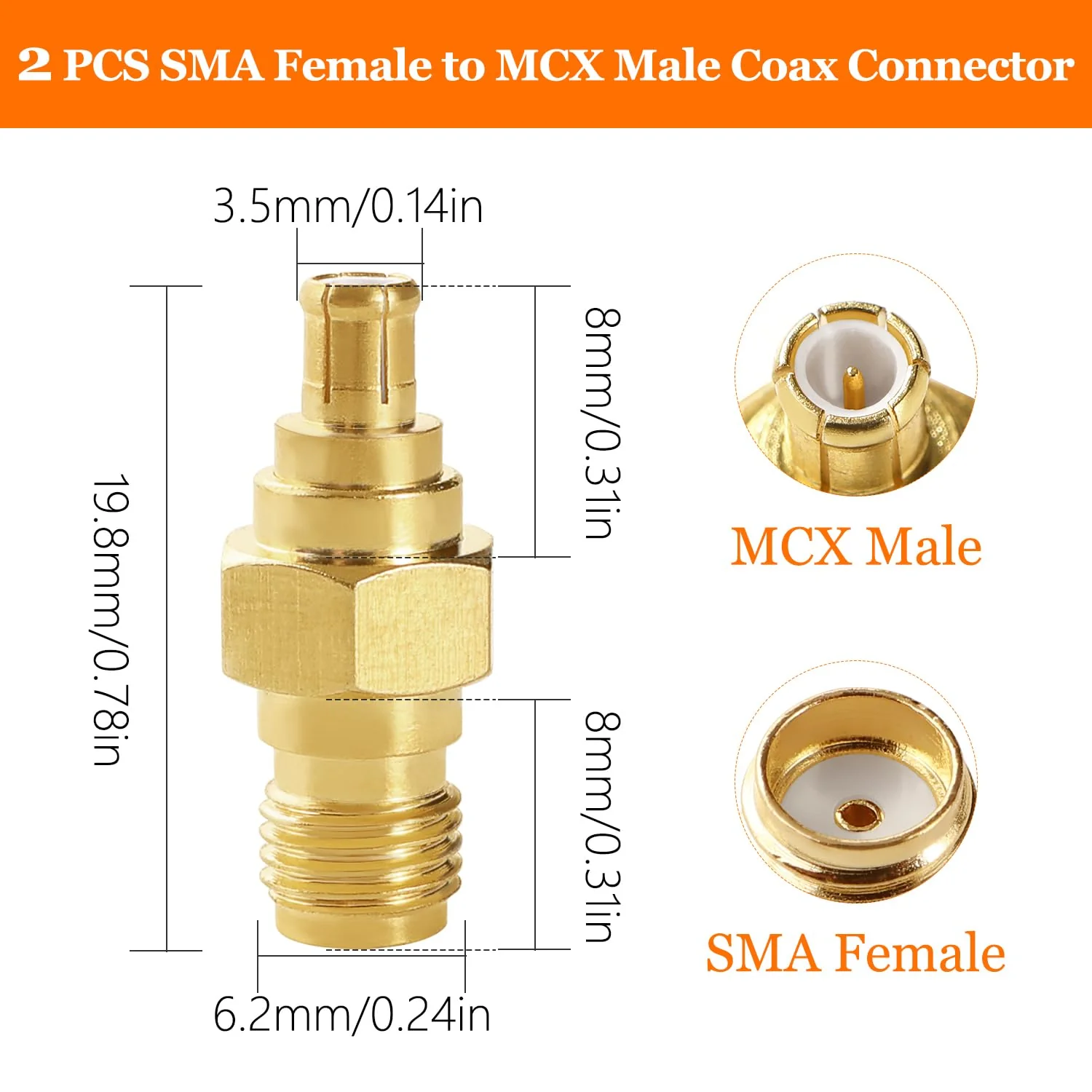 KUOQIY 2 pieces SMA female to MCX male antenna plug, SMA to MCX adapter, for antenna 4G LTE WiFi wireless router GPS system - Image 2