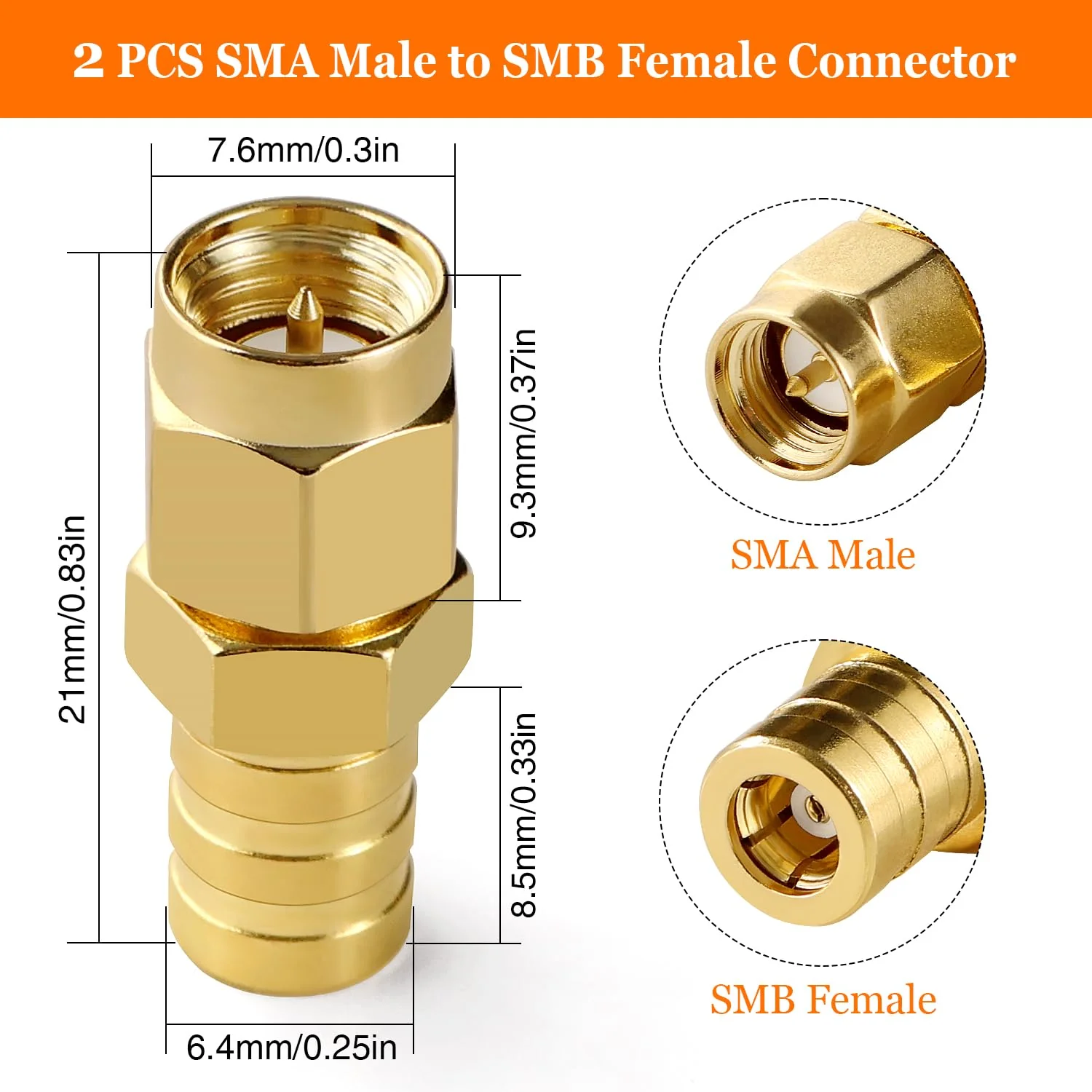 KUOQIY 2 pieces SMA male to SMB female adapter, SMA to SMB adapter, DAB RF radio antenna adapter for DAB car radio antenna - Image 2