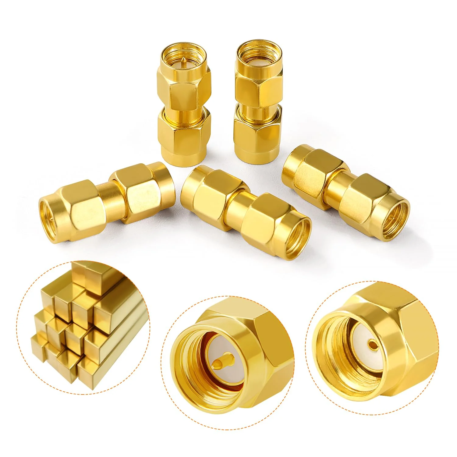 KUOQIY SMA Male to RP-SMA Plug Connector, RF Coaxial Adapter, for 2G 3G 4G LTE Antenna, Router, Pack of 5 SMA Male to RP-SMA Male - Image 3