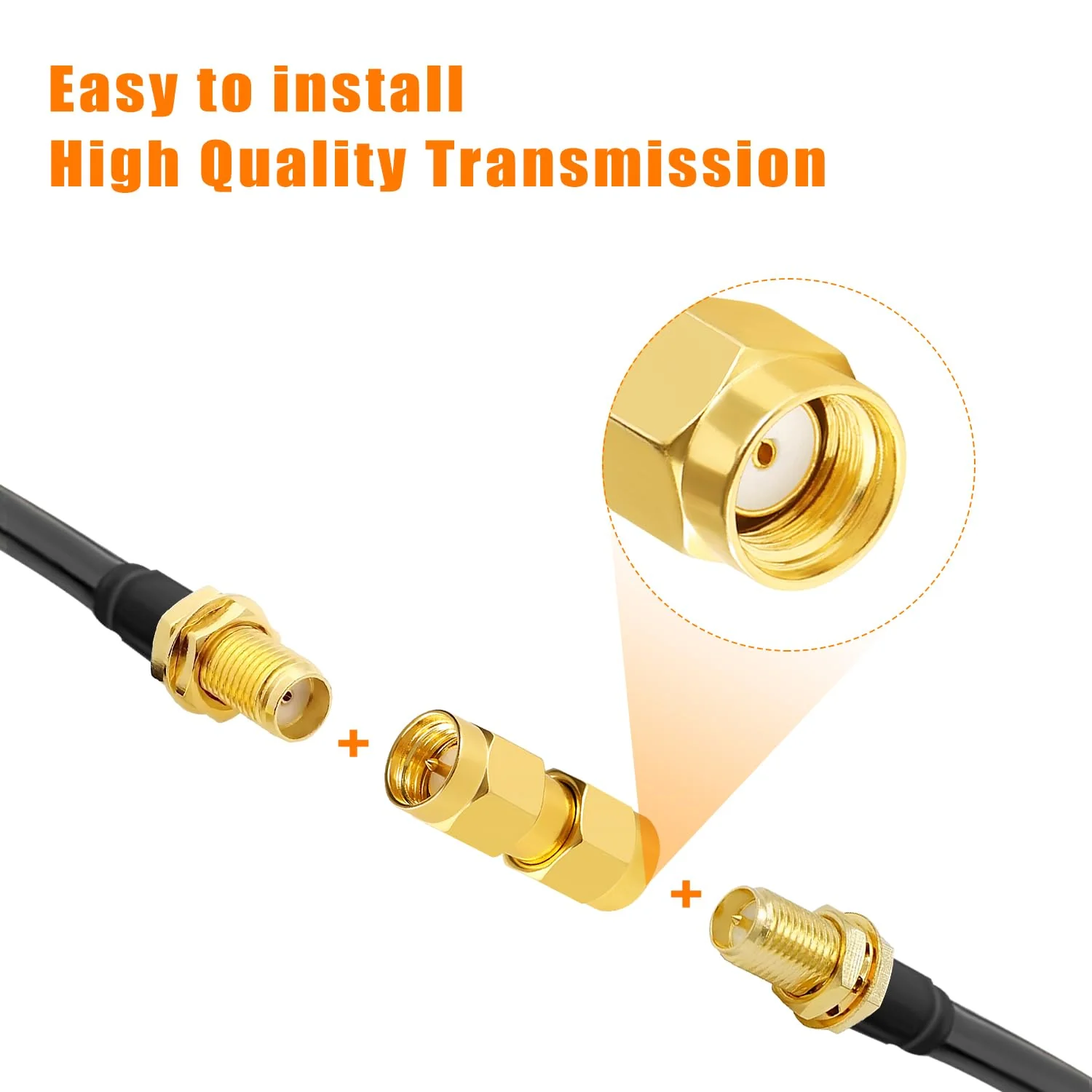 KUOQIY SMA Male to RP-SMA Plug Connector, RF Coaxial Adapter, for 2G 3G 4G LTE Antenna, Router, Pack of 5 SMA Male to RP-SMA Male - Image 4