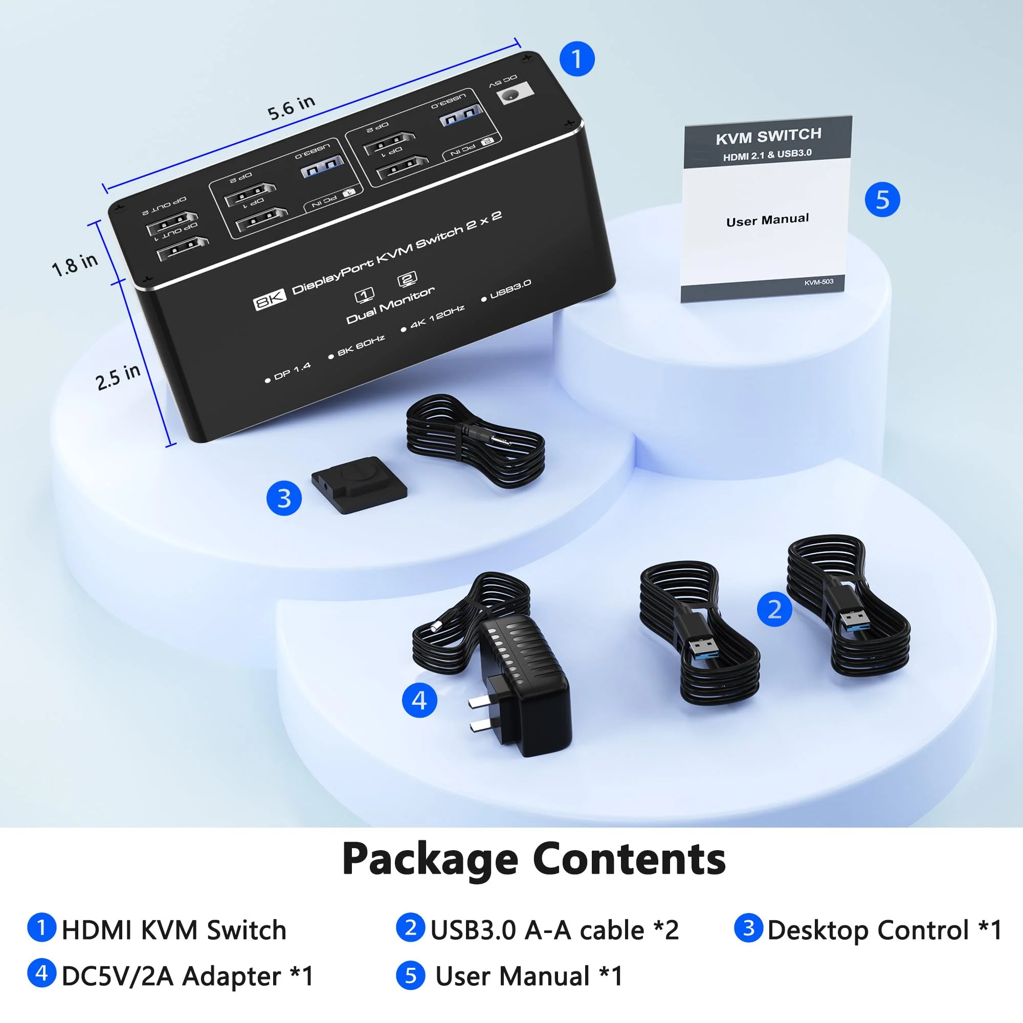 KVM Switch 2 Monitors 2 Computers, 8K@60Hz KVM Switch DisplayPort Extended Display, 4K@120Hz, KVM Switches for 2 Computers Sharing 2 Monitor, 4 USB 3.0 Devices Such as Keyboard, Printer, Scanner,Mouse Dual DP 2 Monitor - Image 8