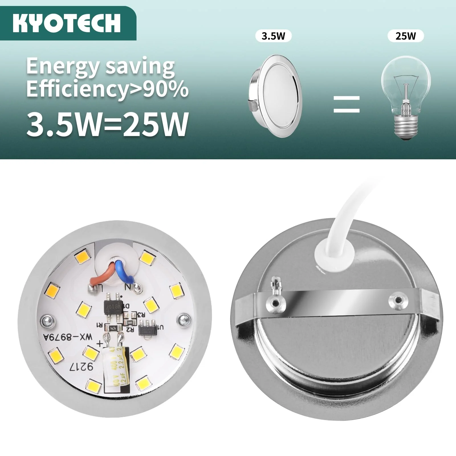 KYOTECH Set of 3 LED Furniture Lights 230 V, 3.5 W LED IP44 G4 15 mm Flat Furniture Recessed Spotlight, 3000 K Warm White, Kitchen Hood Light, Bathroom Light Recessed Spotlight Chrome - Image 2
