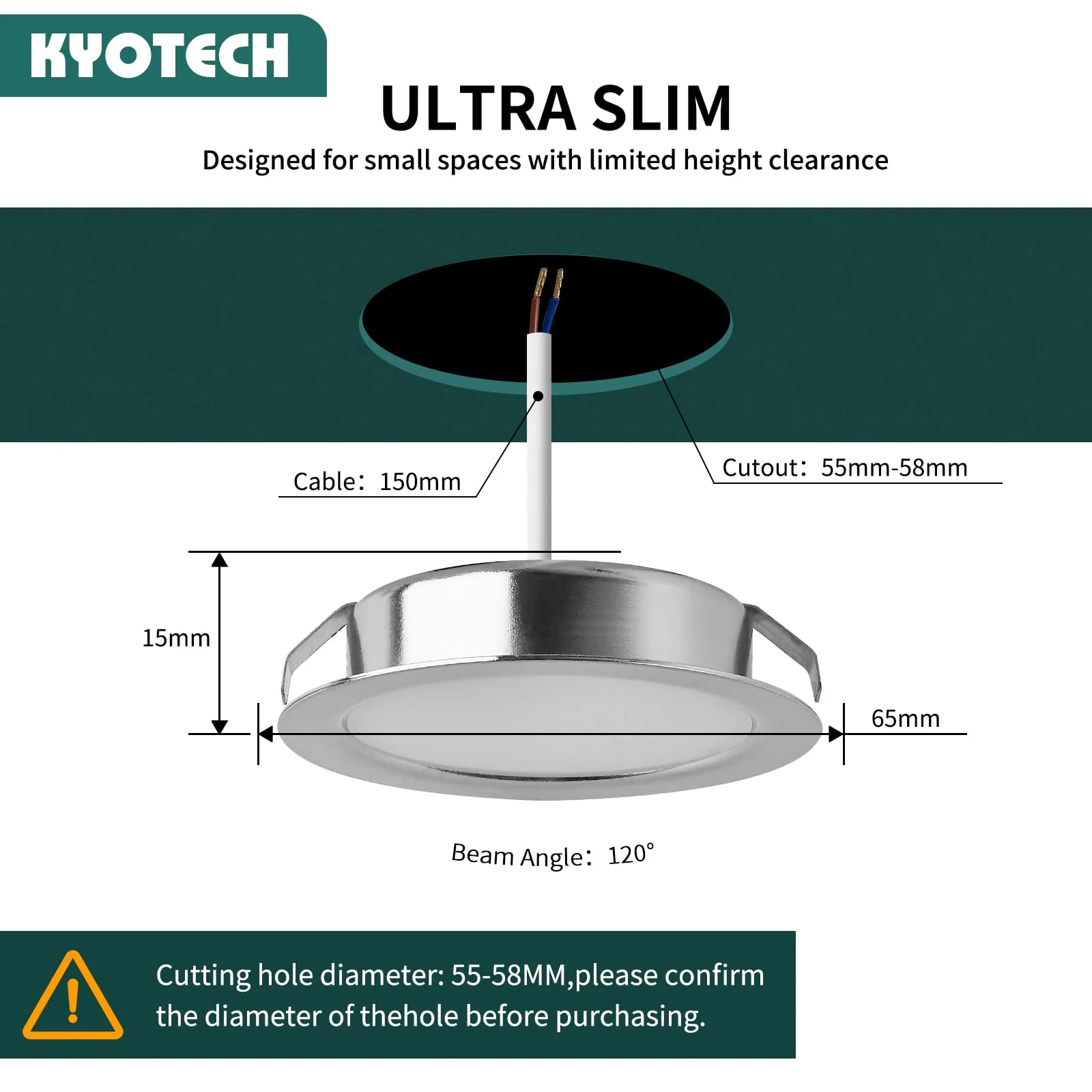 KYOTECH Set of 3 LED Furniture Lights 230 V, 3.5 W LED IP44 G4 15 mm Flat Furniture Recessed Spotlight, 3000 K Warm White, Kitchen Hood Light, Bathroom Light Recessed Spotlight Chrome - Image 3