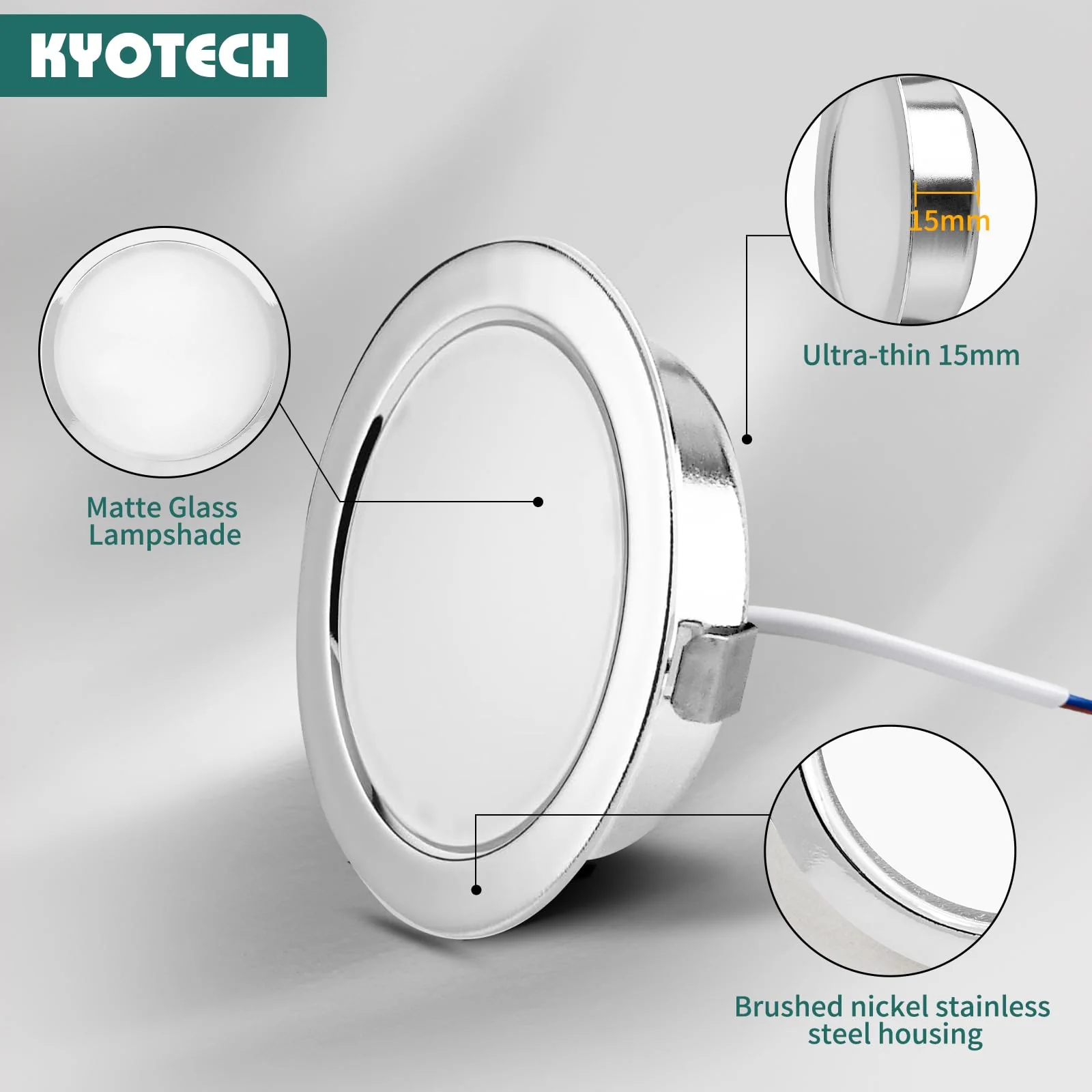 KYOTECH Set of 3 LED Furniture Lights 230 V, 3.5 W LED IP44 G4 15 mm Flat Furniture Recessed Spotlight, 3000 K Warm White, Kitchen Hood Light, Bathroom Light Recessed Spotlight Chrome - Image 4