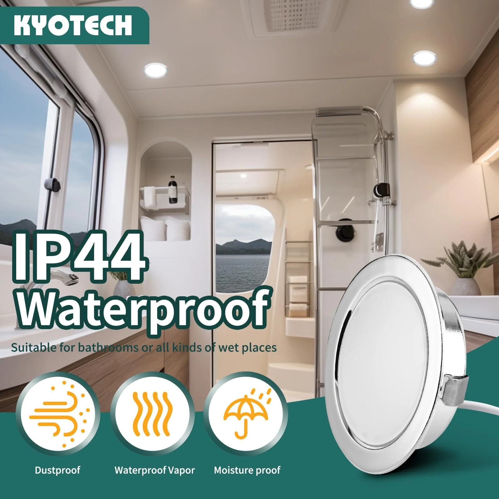 KYOTECH Set of 3 LED Furniture Lights 230 V, 3.5 W LED IP44 G4 15 mm Flat Furniture Recessed Spotlight, 3000 K Warm White, Kitchen Hood Light, Bathroom Light Recessed Spotlight Chrome - Image 5