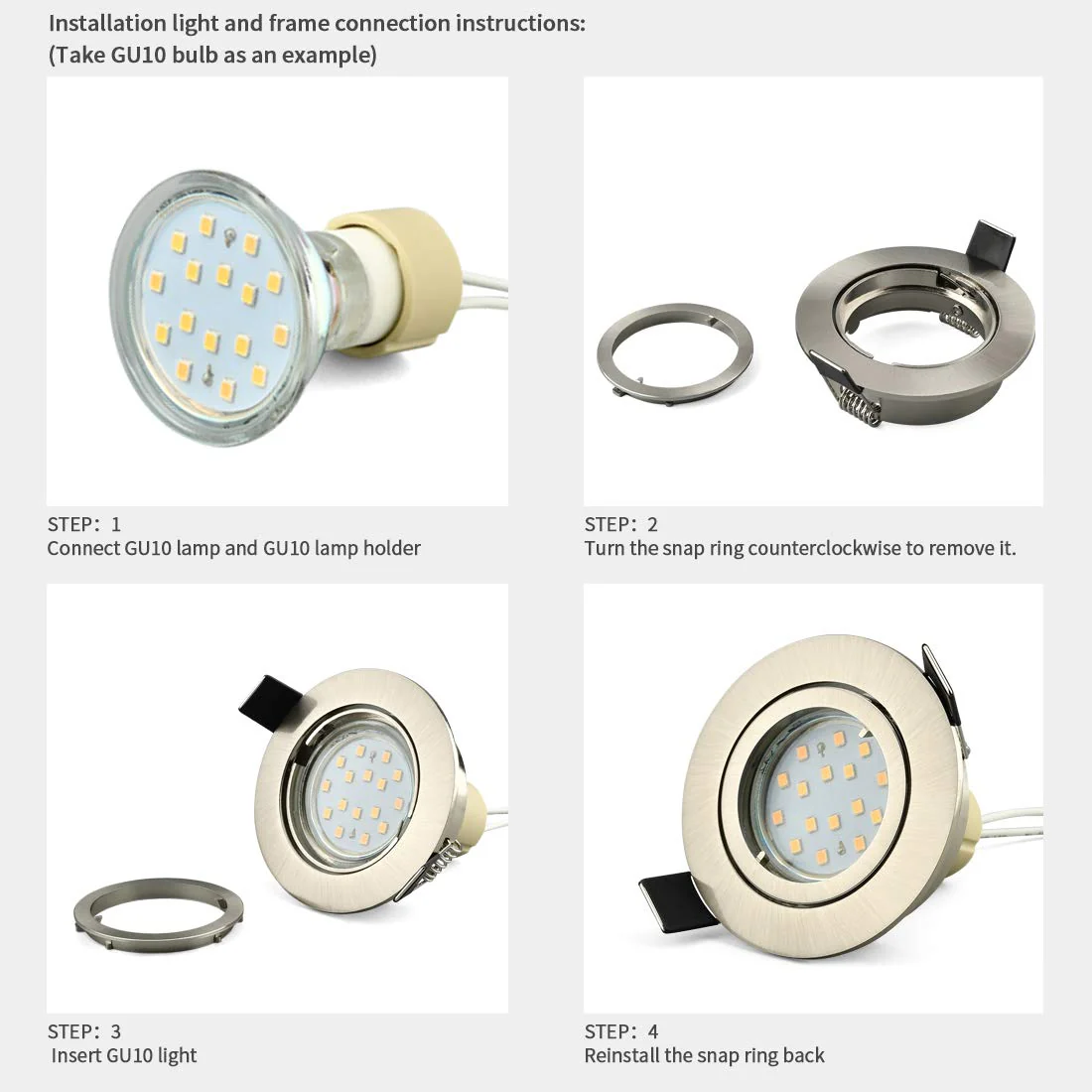 KYOTECH Set of 6 Recessed Light Frames, Recessed Spotlight Set - Mounting Frames in Brushed Aluminium Including GU10 sockets - Mounting Frames for GU10 Bulbs and LED Modules Brushed Nickel Schwenkbar,Aussendurchmesser 82mm - Image 3
