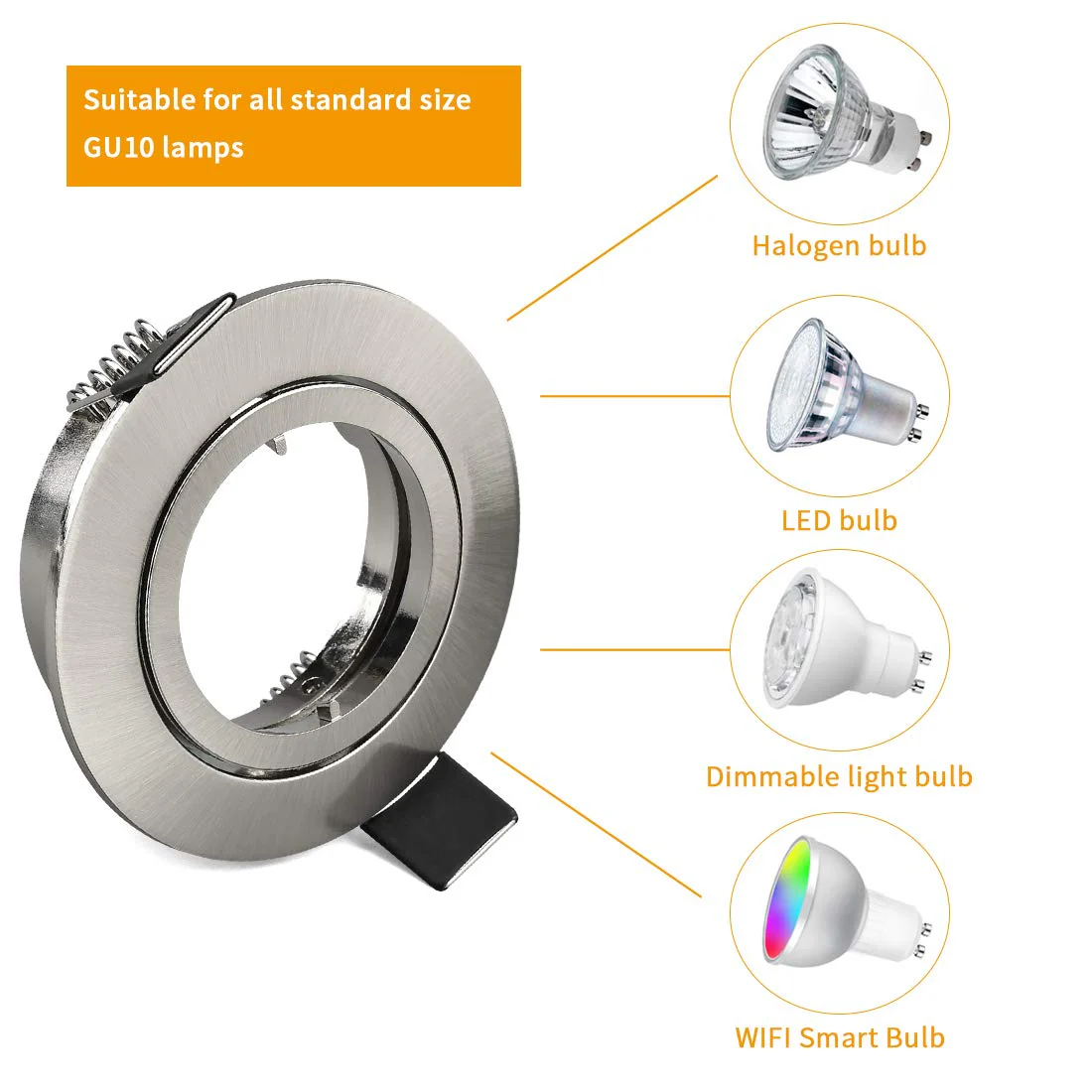 KYOTECH Set of 6 Recessed Light Frames, Recessed Spotlight Set - Mounting Frames in Brushed Aluminium Including GU10 sockets - Mounting Frames for GU10 Bulbs and LED Modules Brushed Nickel Schwenkbar,Aussendurchmesser 82mm - Image 5