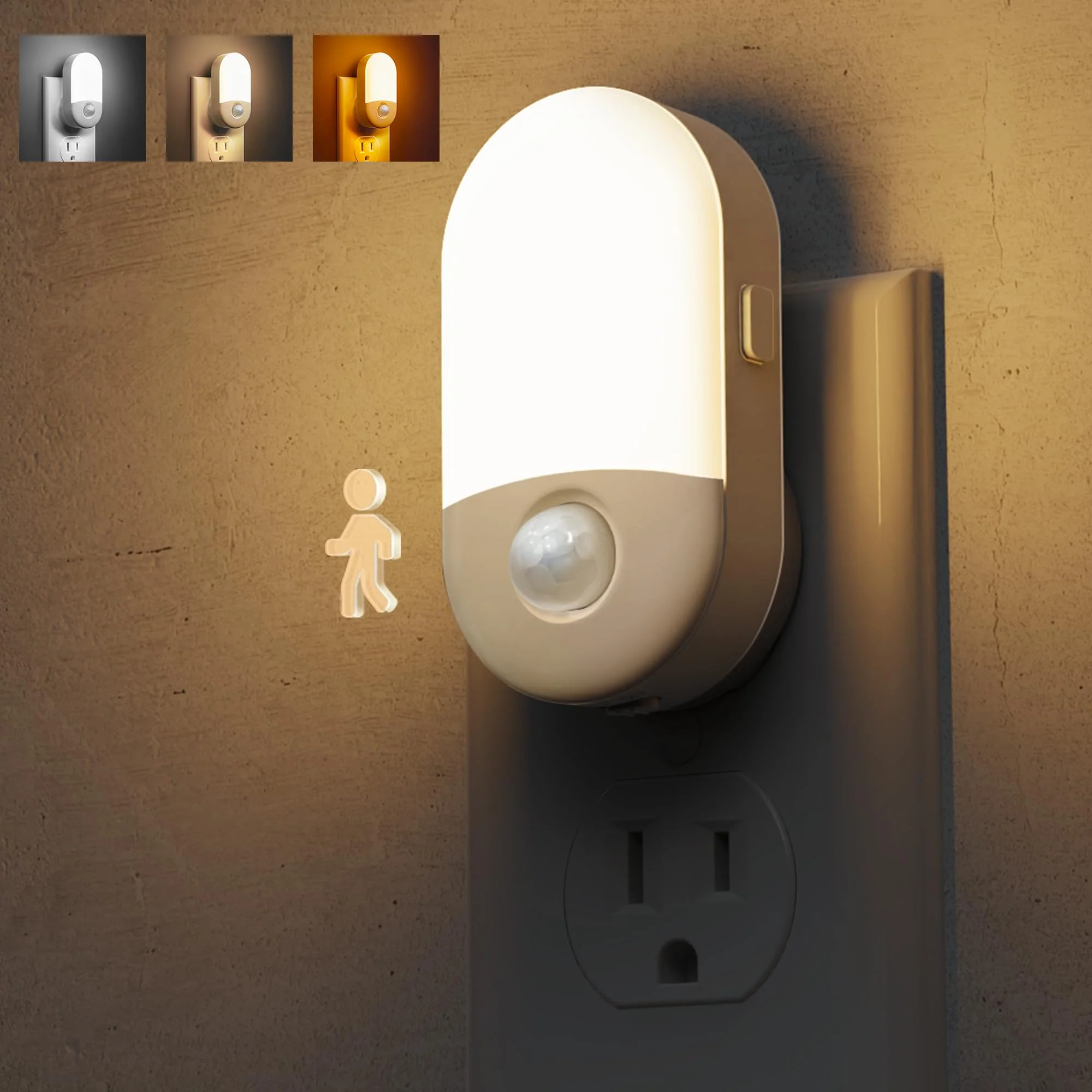 L LOHAS LED Motion Sensor Night Light, 4Pack, Motion Activated Night Light, Night Lights Plug into Wall, 3CCT Amber/3000K/5000K, Adjustable Brightness 30/60LM, for Kids Adults Bathroom Bedroom Amber-3000K-5000K 4
