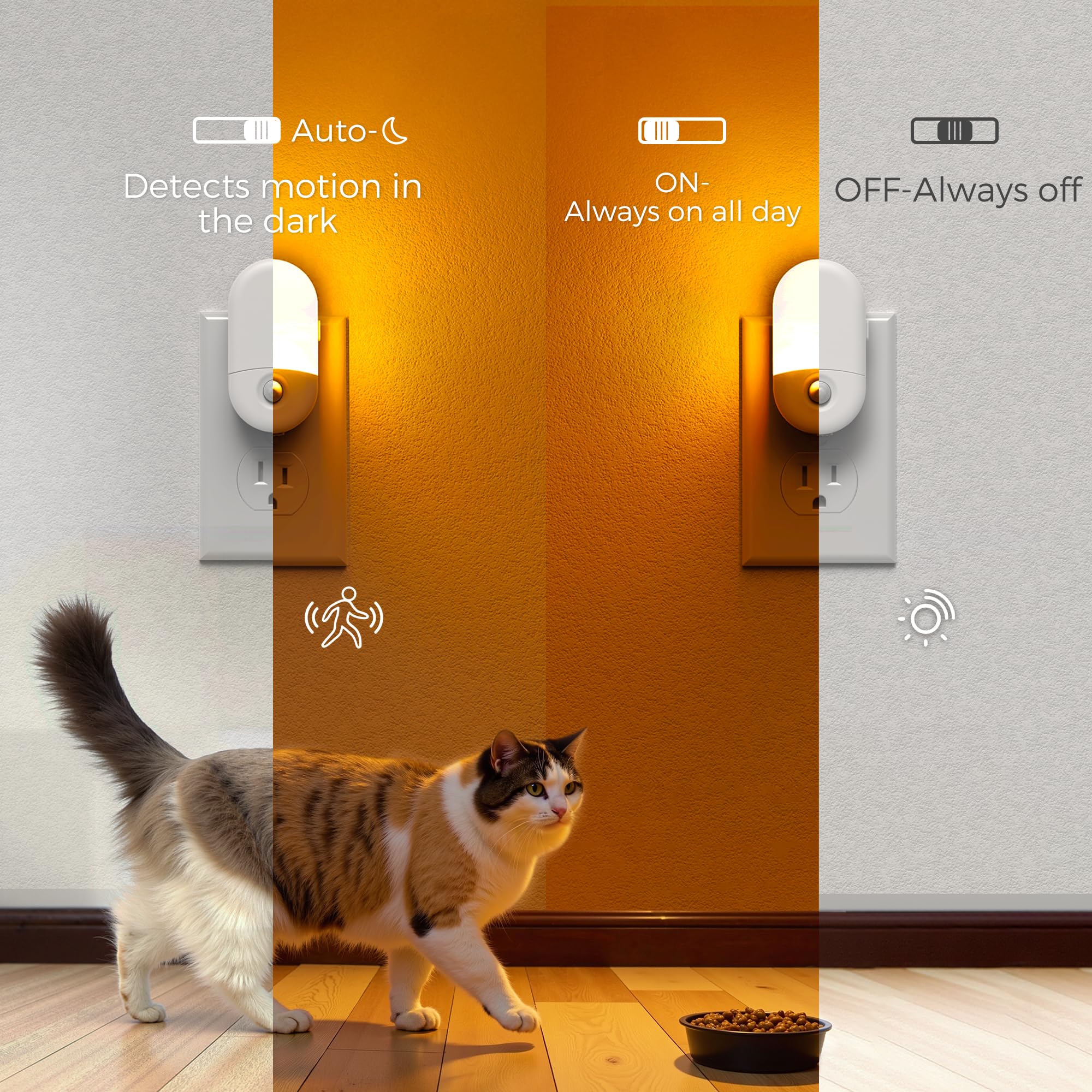 L LOHAS LED Motion Sensor Night Light, 4Pack, Motion Activated Night Light, Night Lights Plug into Wall, 3CCT Amber/3000K/5000K, Adjustable Brightness 30/60LM, for Kids Adults Bathroom Bedroom Amber-3000K-5000K 4 - Image 2