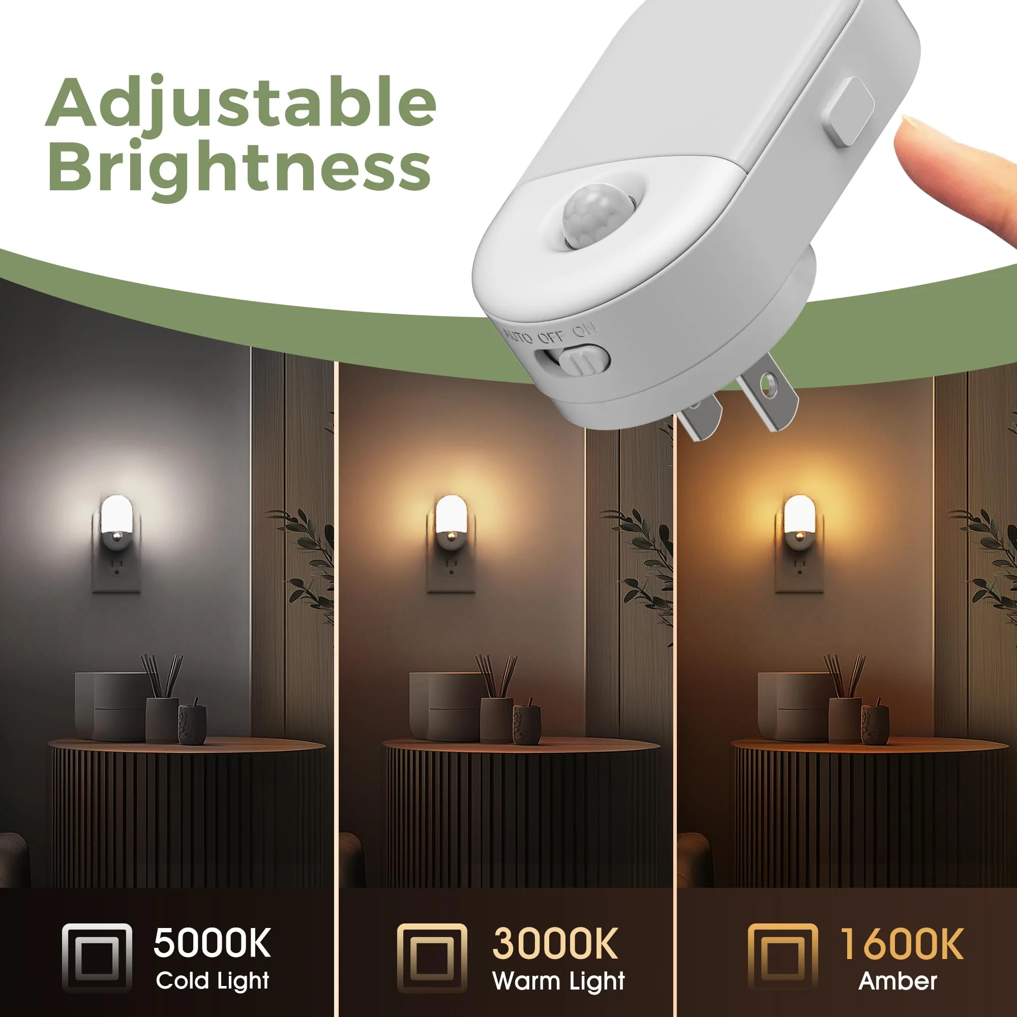 L LOHAS LED Motion Sensor Night Light, 4Pack, Motion Activated Night Light, Night Lights Plug into Wall, 3CCT Amber/3000K/5000K, Adjustable Brightness 30/60LM, for Kids Adults Bathroom Bedroom Amber-3000K-5000K 4 - Image 3