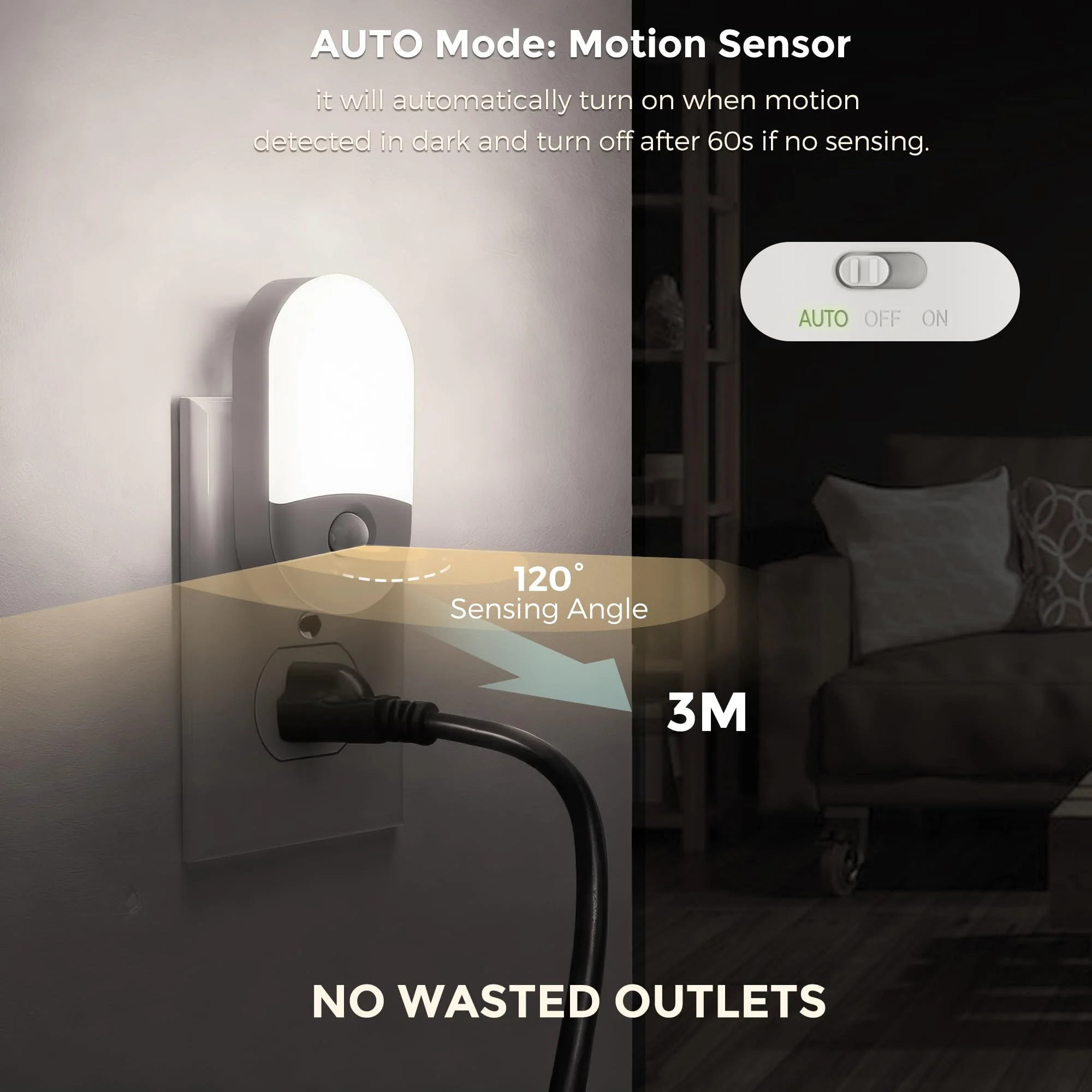 L LOHAS LED Motion Sensor Night Light, 4Pack, Motion Activated Night Light, Night Lights Plug into Wall, 3CCT Amber/3000K/5000K, Adjustable Brightness 30/60LM, for Kids Adults Bathroom Bedroom Amber-3000K-5000K 4 - Image 4