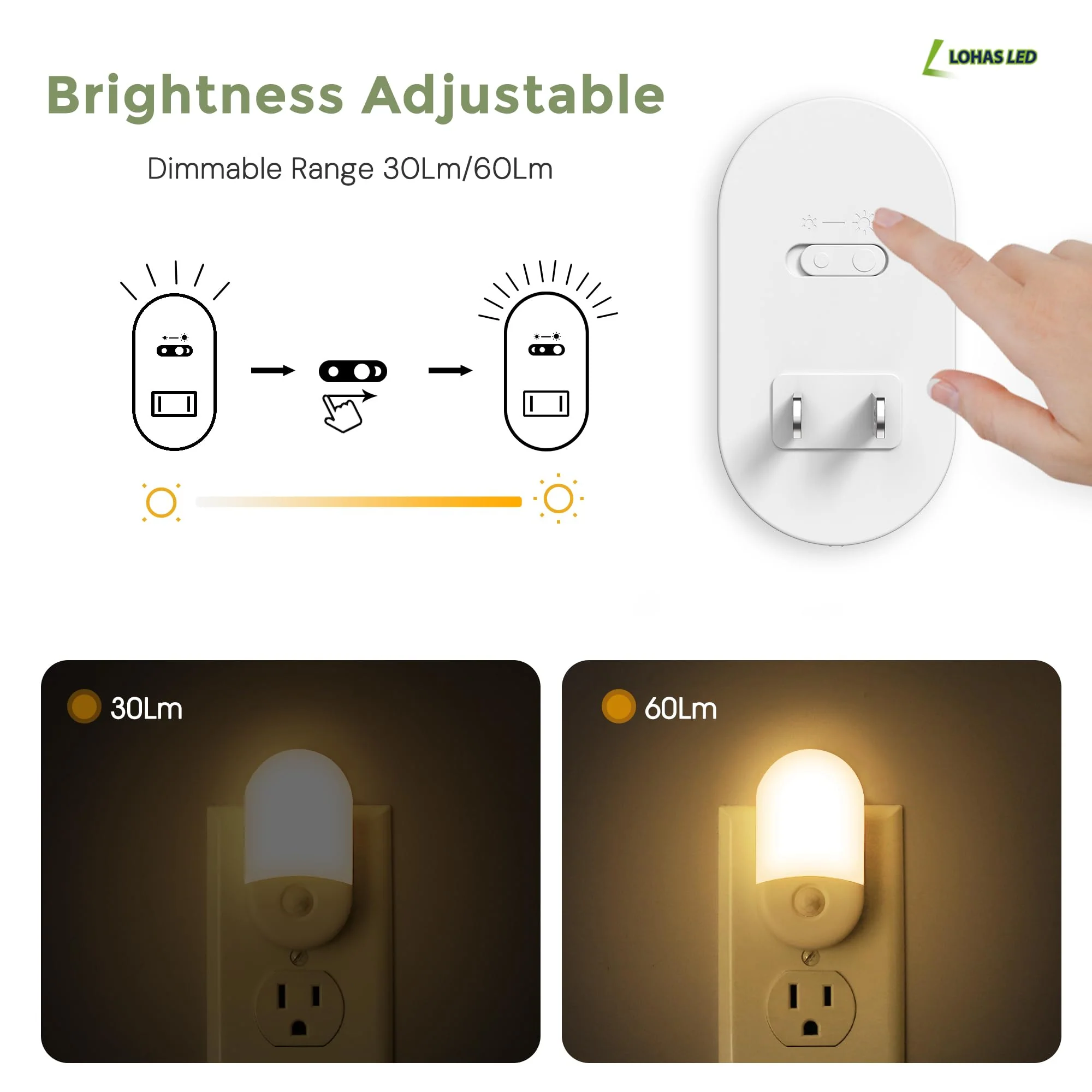 L LOHAS LED Motion Sensor Night Light, 4Pack, Motion Activated Night Light, Night Lights Plug into Wall, 3CCT Amber/3000K/5000K, Adjustable Brightness 30/60LM, for Kids Adults Bathroom Bedroom Amber-3000K-5000K 4 - Image 5