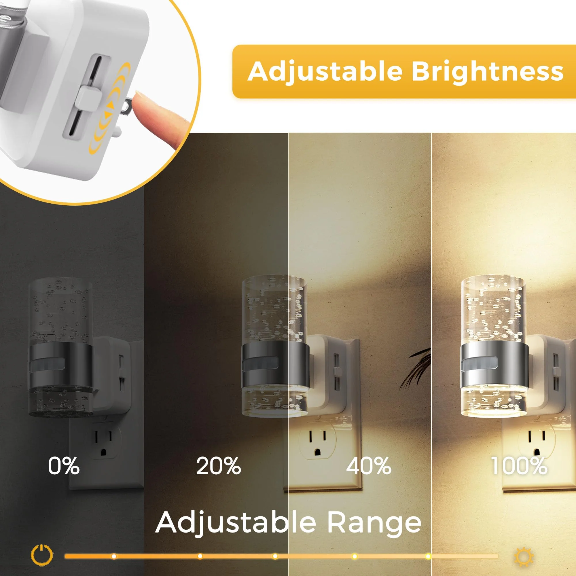 L LOHAS LED Motion Sensor Night Light,Dimmable Night Lights Plug into Wall, 2 Pack 3000K Night-Lights with 0-100 LM Adjustable, Acrylic Bubble Plug in Nightlight for Bathroom Hallway Nursery Sliver-motion sensor - Image 2