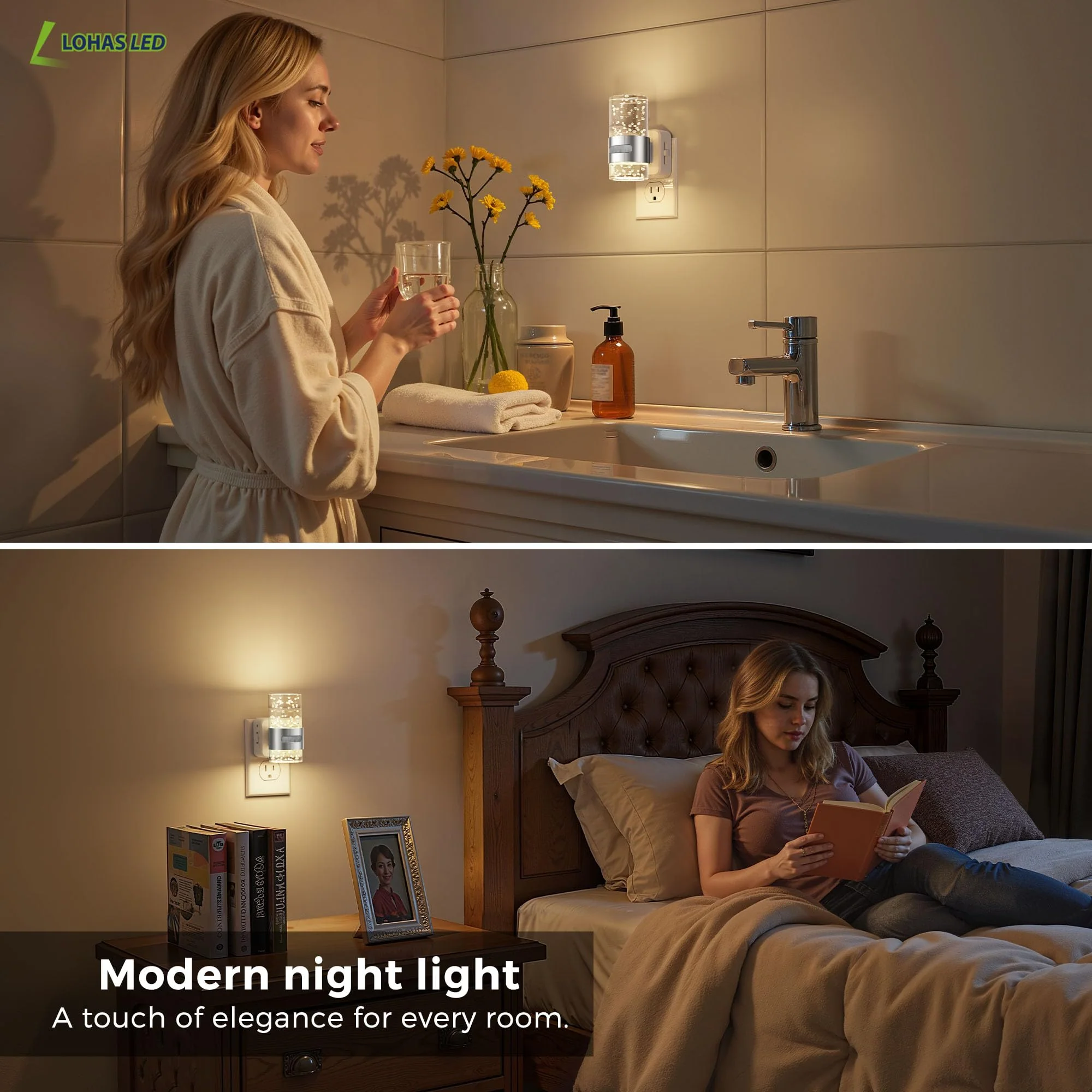 L LOHAS LED Motion Sensor Night Light,Dimmable Night Lights Plug into Wall, 2 Pack 3000K Night-Lights with 0-100 LM Adjustable, Acrylic Bubble Plug in Nightlight for Bathroom Hallway Nursery Sliver-motion sensor - Image 7