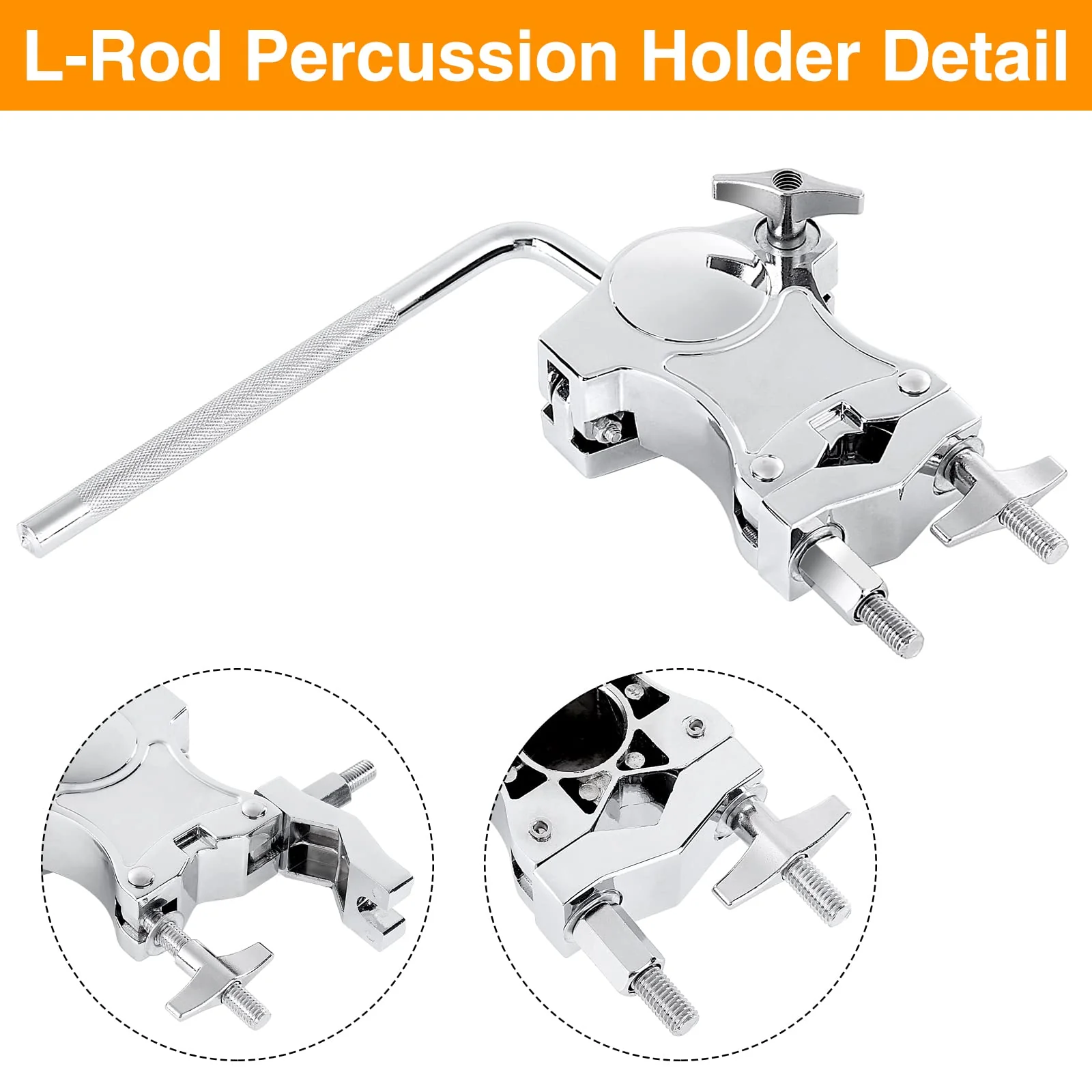 L-Rod Cowbells Clamp,Silver Drum Clamp Cowling Mounting Bracket Expansion Clamp, Adjustable Percussion Drum Set Cowbell Bracket for Toms, Cowbells, Clappers, etc. - Image 2