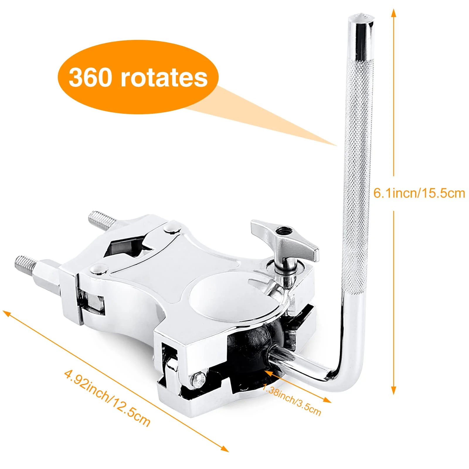 L-Rod Cowbells Clamp,Silver Drum Clamp Cowling Mounting Bracket Expansion Clamp, Adjustable Percussion Drum Set Cowbell Bracket for Toms, Cowbells, Clappers, etc. - Image 3
