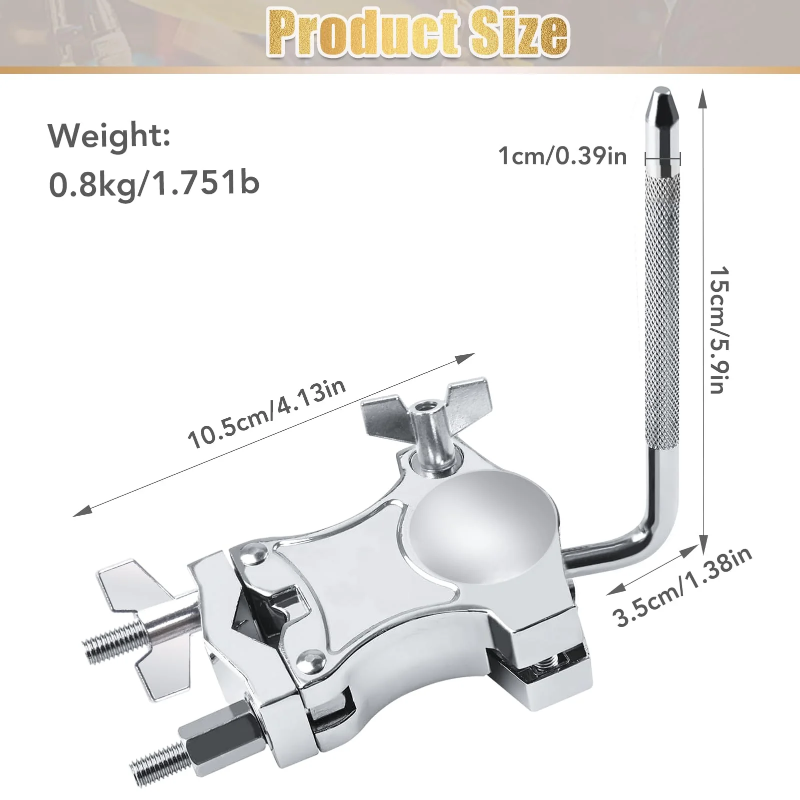 L-Rod Cowbells Cymbal Clamp, Heavy-Duty Cowbell Mount Percussion Holder Extension Arm Clip, 360°Rotation Universal Mount for Cowbells, Jam Blocks & Handheld Percussion Instrument Accessories L-Rod Clamp - Image 3
