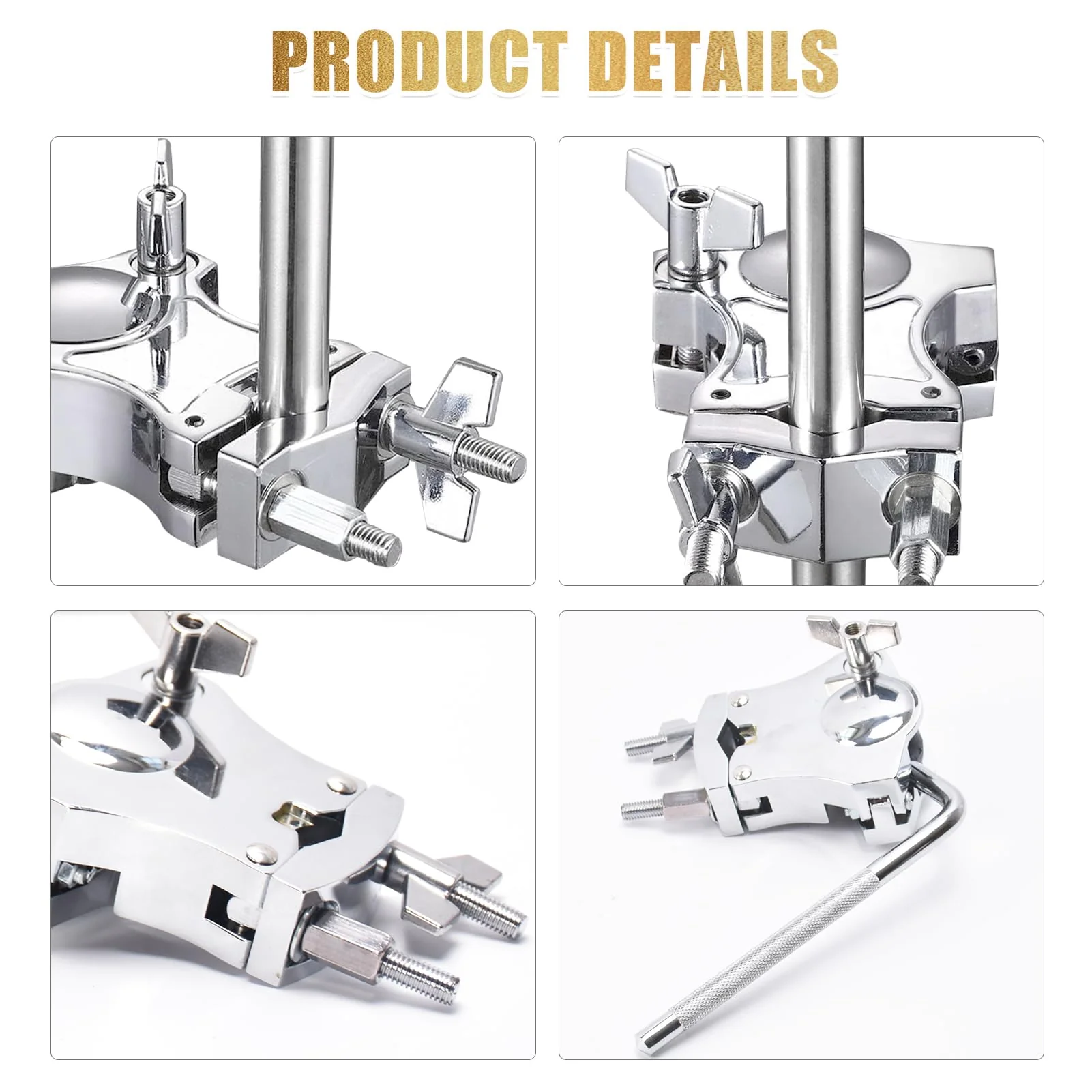 L-Rod Cowbells Cymbal Clamp, Heavy-Duty Cowbell Mount Percussion Holder Extension Arm Clip, 360°Rotation Universal Mount for Cowbells, Jam Blocks & Handheld Percussion Instrument Accessories L-Rod Clamp - Image 4
