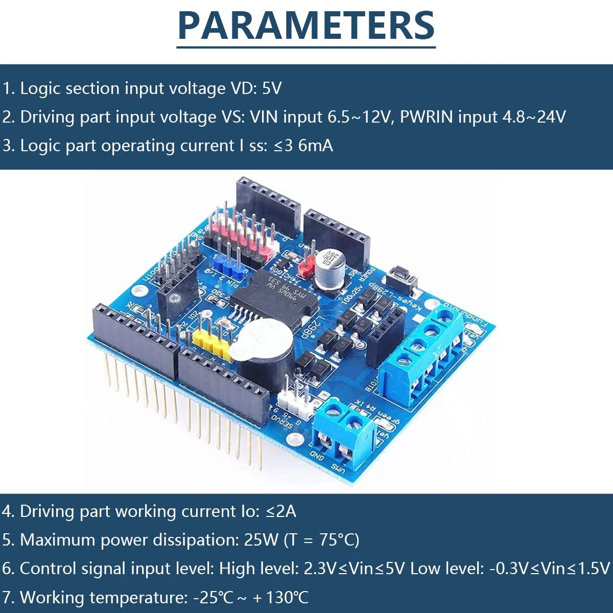 L298P Motor Driver Module H-Bridge Driver Shield Expansion Board Speed Controller High-Power DC Stepper Motor Controller Bluetooth Interface with 24AWG Cable for Arduino - Image 2