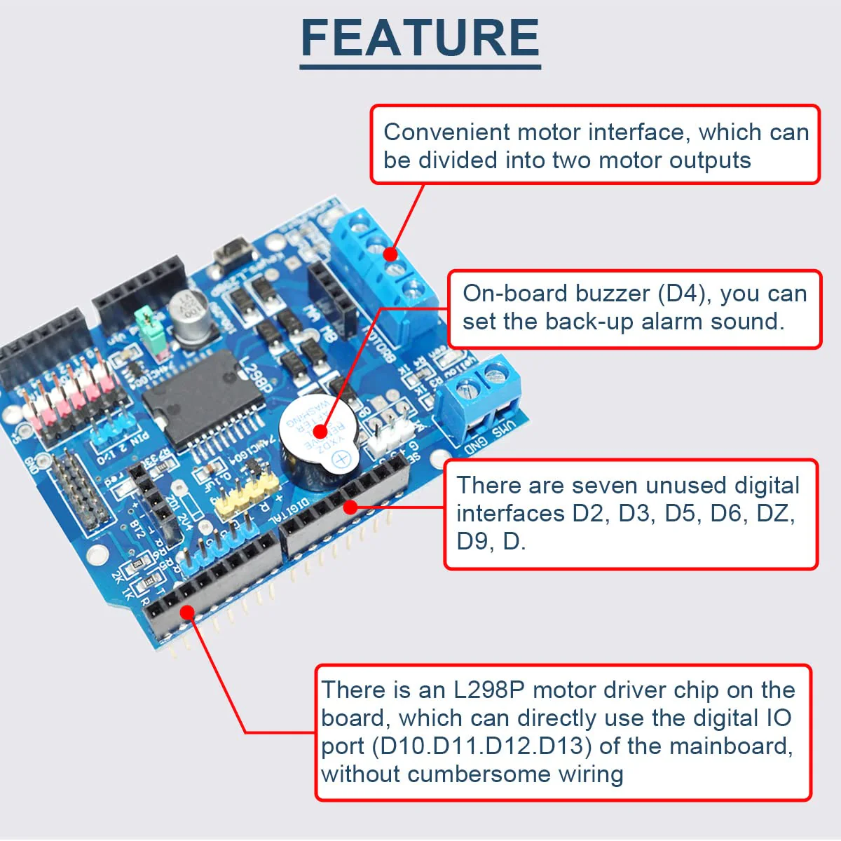 L298P Motor Driver Module H-Bridge Driver Shield Expansion Board Speed Controller High-Power DC Stepper Motor Controller Bluetooth Interface with 24AWG Cable for Arduino - Image 5