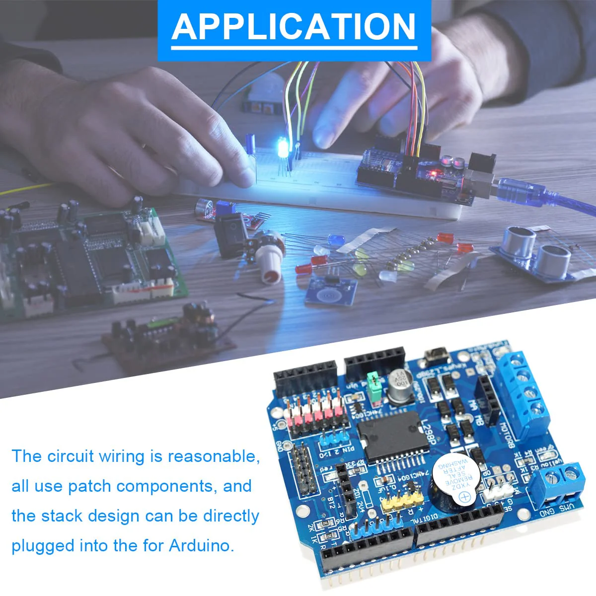 L298P Motor Driver Module H-Bridge Driver Shield Expansion Board Speed Controller High-Power DC Stepper Motor Controller Bluetooth Interface with 24AWG Cable for Arduino - Image 7
