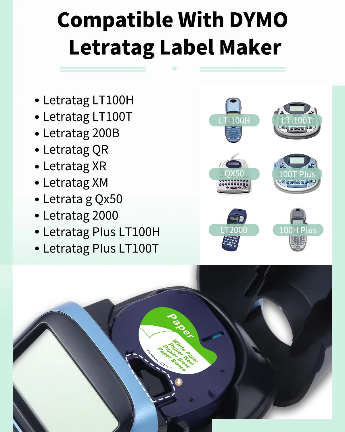 Label KINGDOM Replacement for DYMO LetraTag Refills White Paper Tape Compatible with DYMO Tape Refills 91330 Self-Adhesive for DYMO LetraTag LT-100T LT-100H QX50 Label Maker, 1/2 Inch x 13 ft, 3-Pack - Image 2