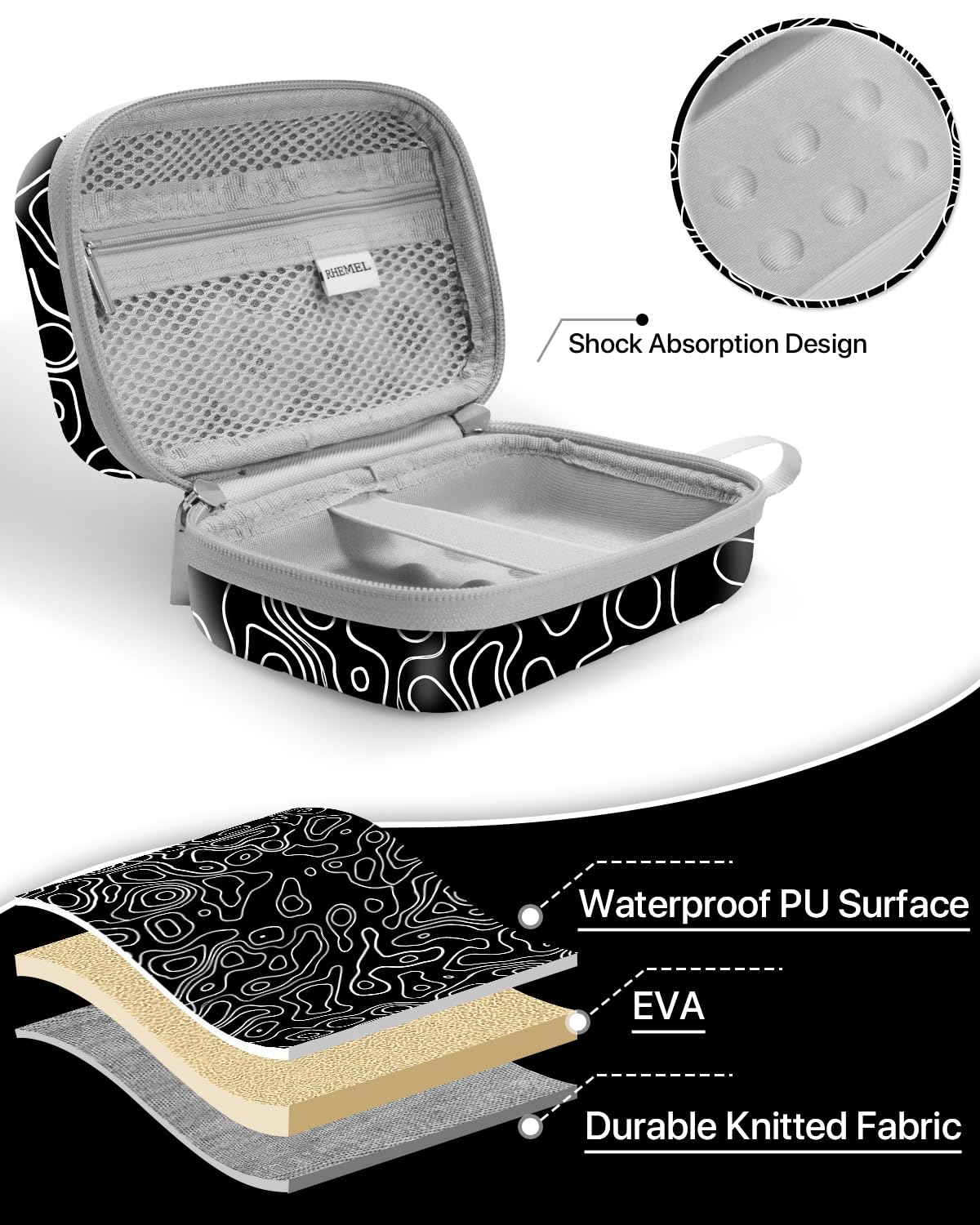 Label Maker Case for Label Maker Machine, EVA Travel Case with Designed Pattern, Compatible with D30, P21, E10, D110 Label Maker (Box Only), Black Wave - Image 3