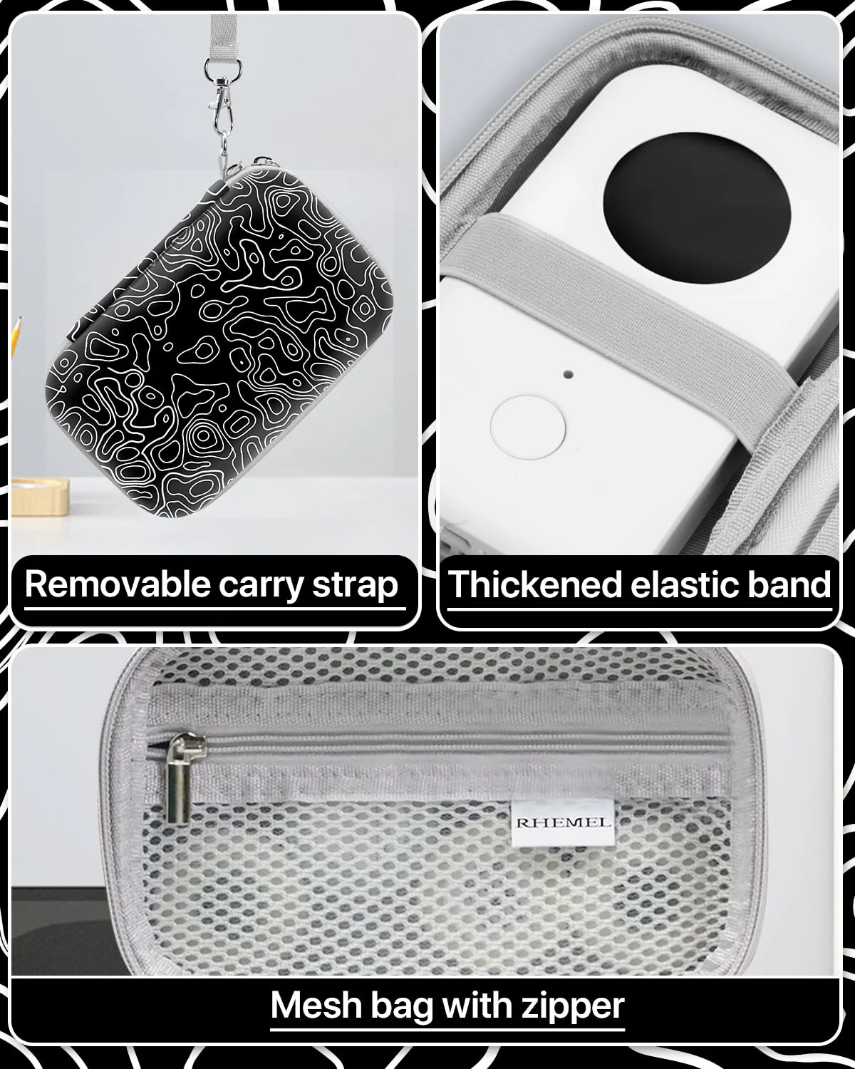 Label Maker Case for Label Maker Machine, EVA Travel Case with Designed Pattern, Compatible with D30, P21, E10, D110 Label Maker (Box Only), Black Wave - Image 4