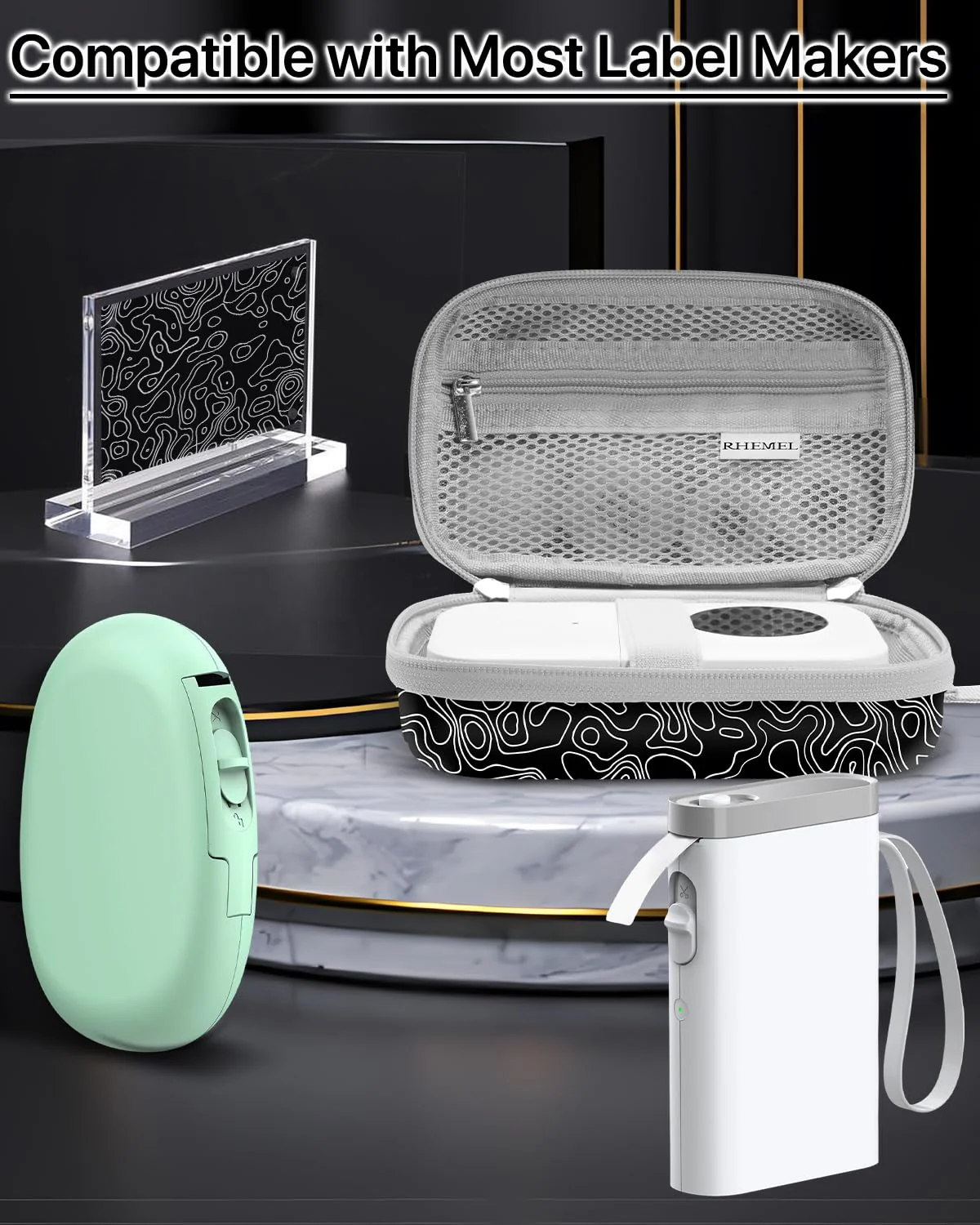 Label Maker Case for Label Maker Machine, EVA Travel Case with Designed Pattern, Compatible with D30, P21, E10, D110 Label Maker (Box Only), Black Wave - Image 5