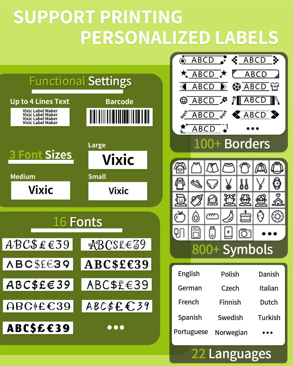 Label Maker Machine with-Tape, H1100 Handheld Label Maker Portable Labeler with Backlight Screen Keyboard for Home School Office Organization, Multiple Fonts Symbols Borders Easy to Use Inkless Label Maker with 1 Tape Green - Image 4