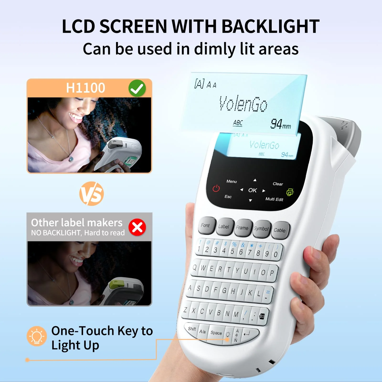 Label Maker Machine with-Tape, H1100 Label Makers, Label Maker Waterproof-Labels Handheld Labeler Machine with-Tape 12mm Laminated, Portable Backlit Labeling Machine for Office Home Use Grey - Image 2