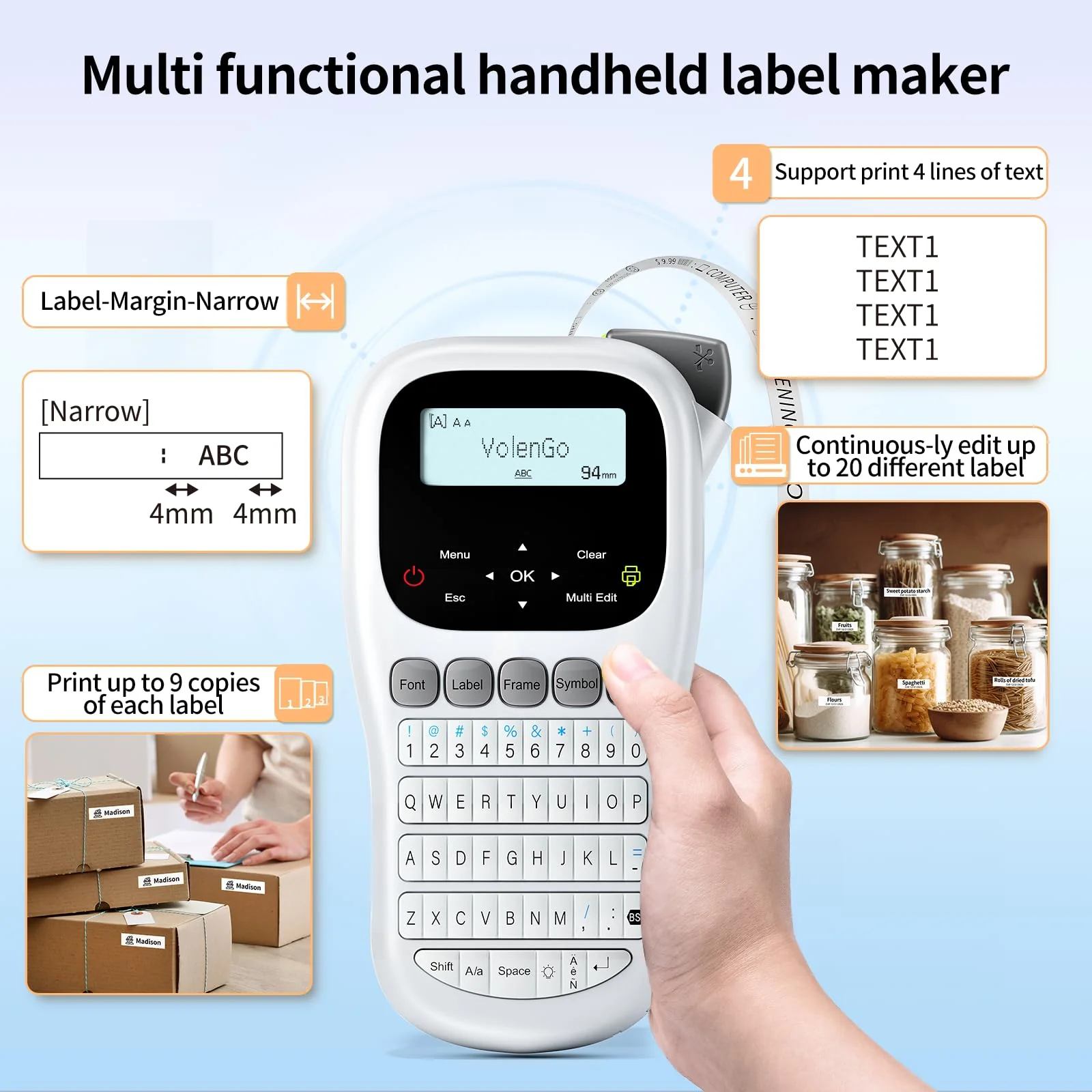 Label Maker Machine with-Tape, H1100 Label Makers, Label Maker Waterproof-Labels Handheld Labeler Machine with-Tape 12mm Laminated, Portable Backlit Labeling Machine for Office Home Use Grey - Image 3