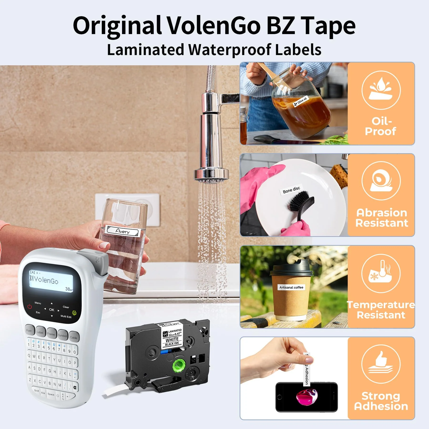 Label Maker Machine with-Tape, H1100 Label Makers, Label Maker Waterproof-Labels Handheld Labeler Machine with-Tape 12mm Laminated, Portable Backlit Labeling Machine for Office Home Use Grey - Image 4