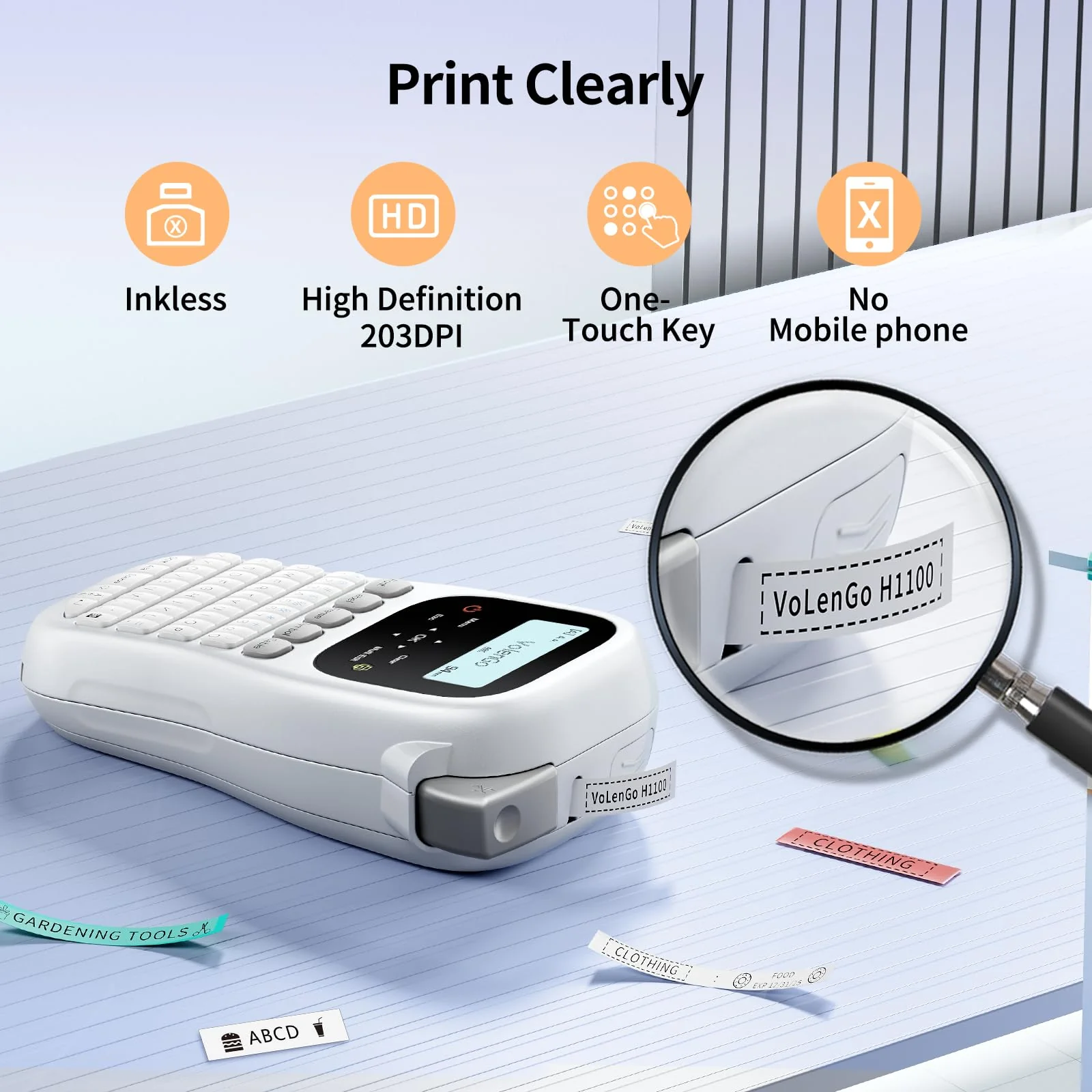 Label Maker Machine with-Tape, H1100 Label Makers, Label Maker Waterproof-Labels Handheld Labeler Machine with-Tape 12mm Laminated, Portable Backlit Labeling Machine for Office Home Use Grey - Image 5