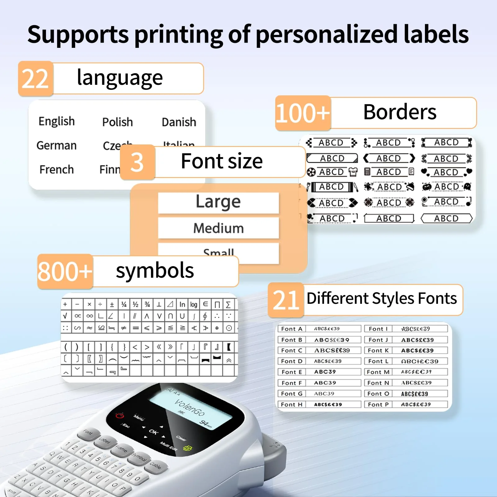 Label Maker Machine with-Tape, H1100 Label Makers, Label Maker Waterproof-Labels Handheld Labeler Machine with-Tape 12mm Laminated, Portable Backlit Labeling Machine for Office Home Use Grey - Image 6