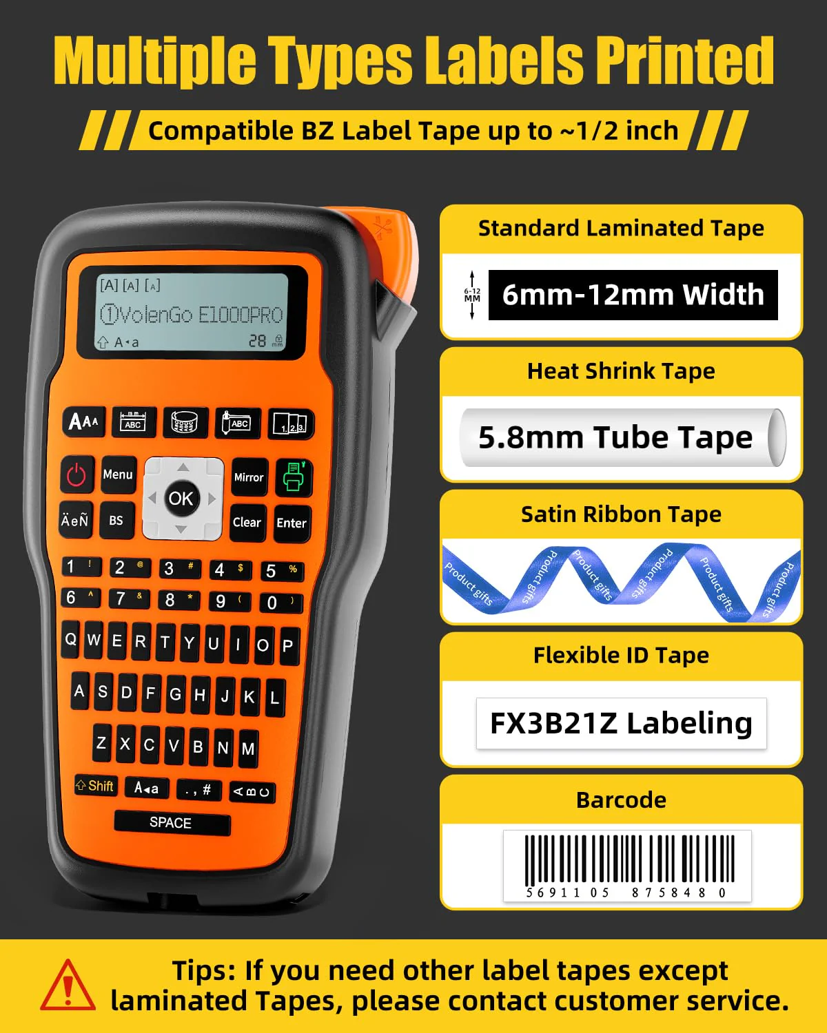 Label Maker Machine with-Tape, Heat Shrink Label Maker Waterproof-Labels, Wire Cable label Maker, E1000 Labeler Machine with-Tape 12mm Laminated Handheld Labeling Machine for Industrial Office - Image 7