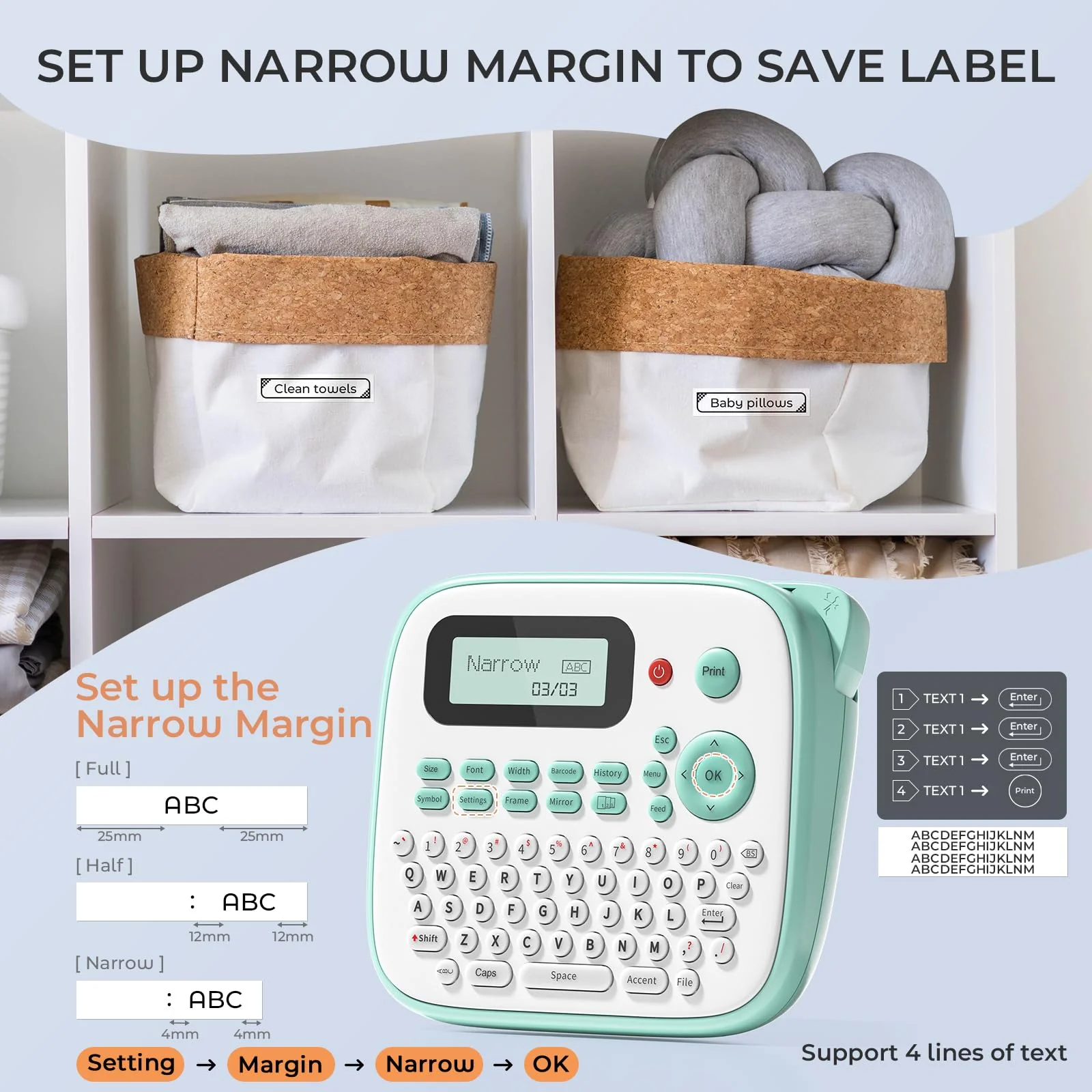 Label Maker Machine with Tapes, D210S Label Maker with Keyboard, Handheld Labeler Machine with-Tape 12mm 0.47 Laminated White, Multiple Symbols for Home Office School Kids Use Green - Image 5