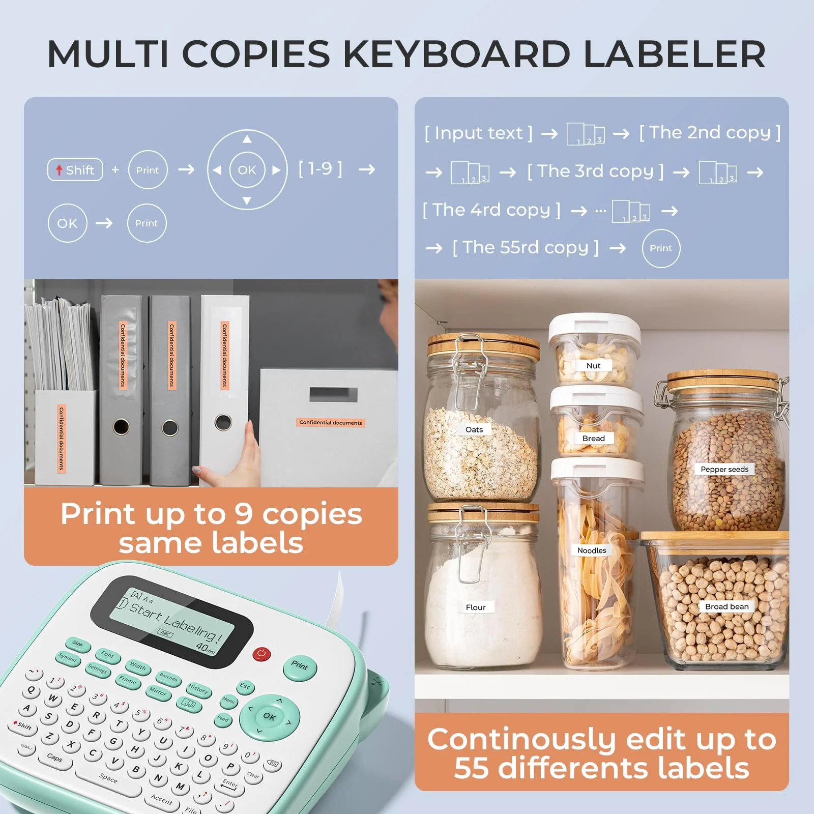 Label Maker Machine with Tapes, D210S Label Maker with Keyboard, Handheld Labeler Machine with-Tape 12mm 0.47 Laminated White, Multiple Symbols for Home Office School Kids Use Green - Image 6
