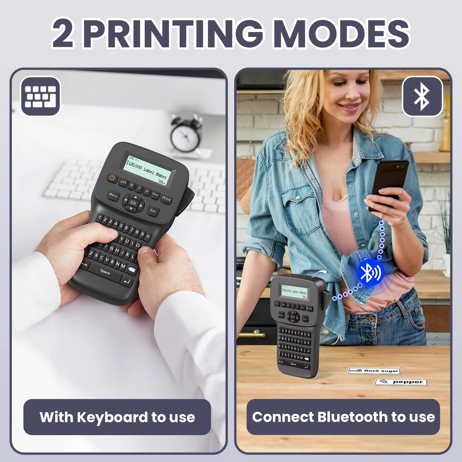 Label Maker Machine with Tapes Waterproof, Rechargeable Label Maker Portable, Keyboard Label Maker with Backlit Screen, Bluetooth Labeler for School Office Industrial Use, LM1600 Black - Image 3