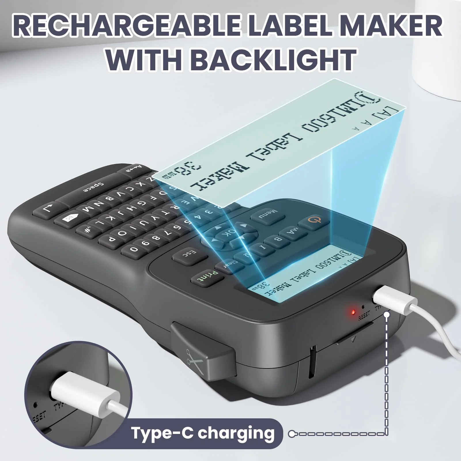 Label Maker Machine with Tapes Waterproof, Rechargeable Label Maker Portable, Keyboard Label Maker with Backlit Screen, Bluetooth Labeler for School Office Industrial Use, LM1600 Black - Image 5
