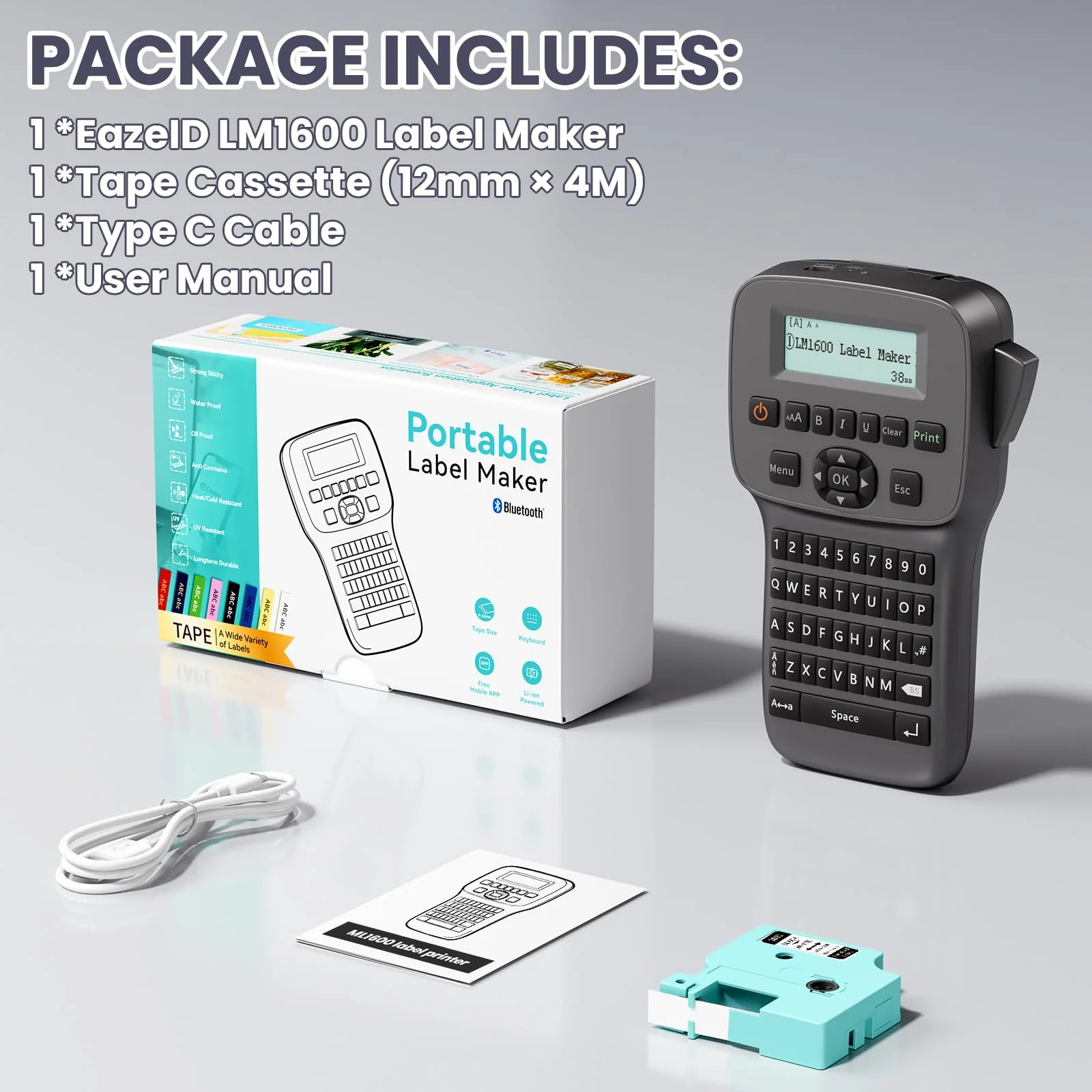 Label Maker Machine with Tapes Waterproof, Rechargeable Label Maker Portable, Keyboard Label Maker with Backlit Screen, Bluetooth Labeler for School Office Industrial Use, LM1600 Black - Image 9