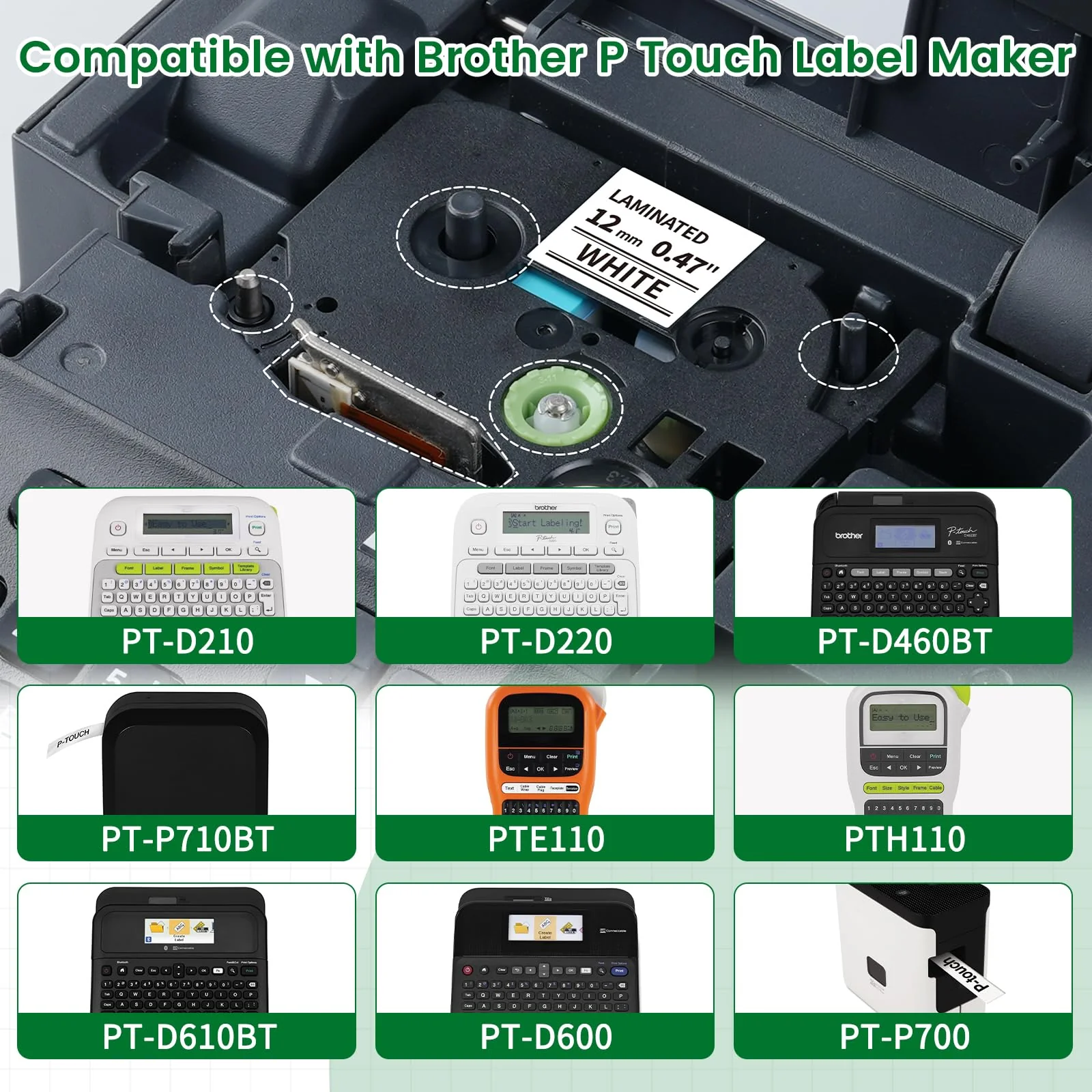 Label Maker Tape Tze Tz Tape 12mm 0.47 Laminated White TZe-231 Replace for Brother P Touch Label Maker Tape TZ-231 AZe-231 Compatible with Brother Label Maker Refills PT-D210 PTH110 PTD220 PTD410, 6PK 1/2''(12MM) Black on White - Image 3