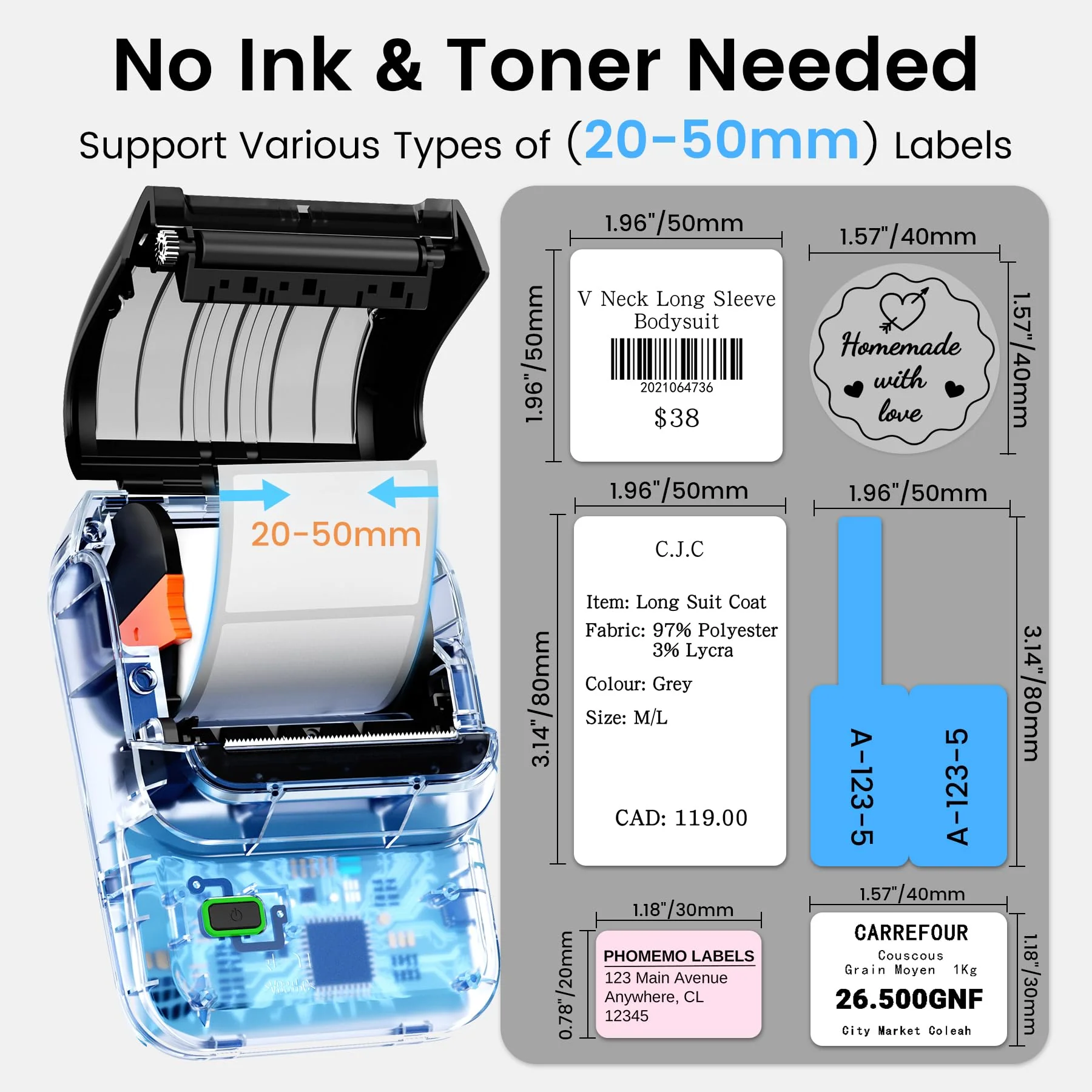 Label Maker, Thermal Label Maker, Barcode Label Printer for Small Business, Bluetooth Label Maker Machine Compatible with Phone & PC, Inkless Portable Label Makers for Address, Logo, Barcode Black - Image 2